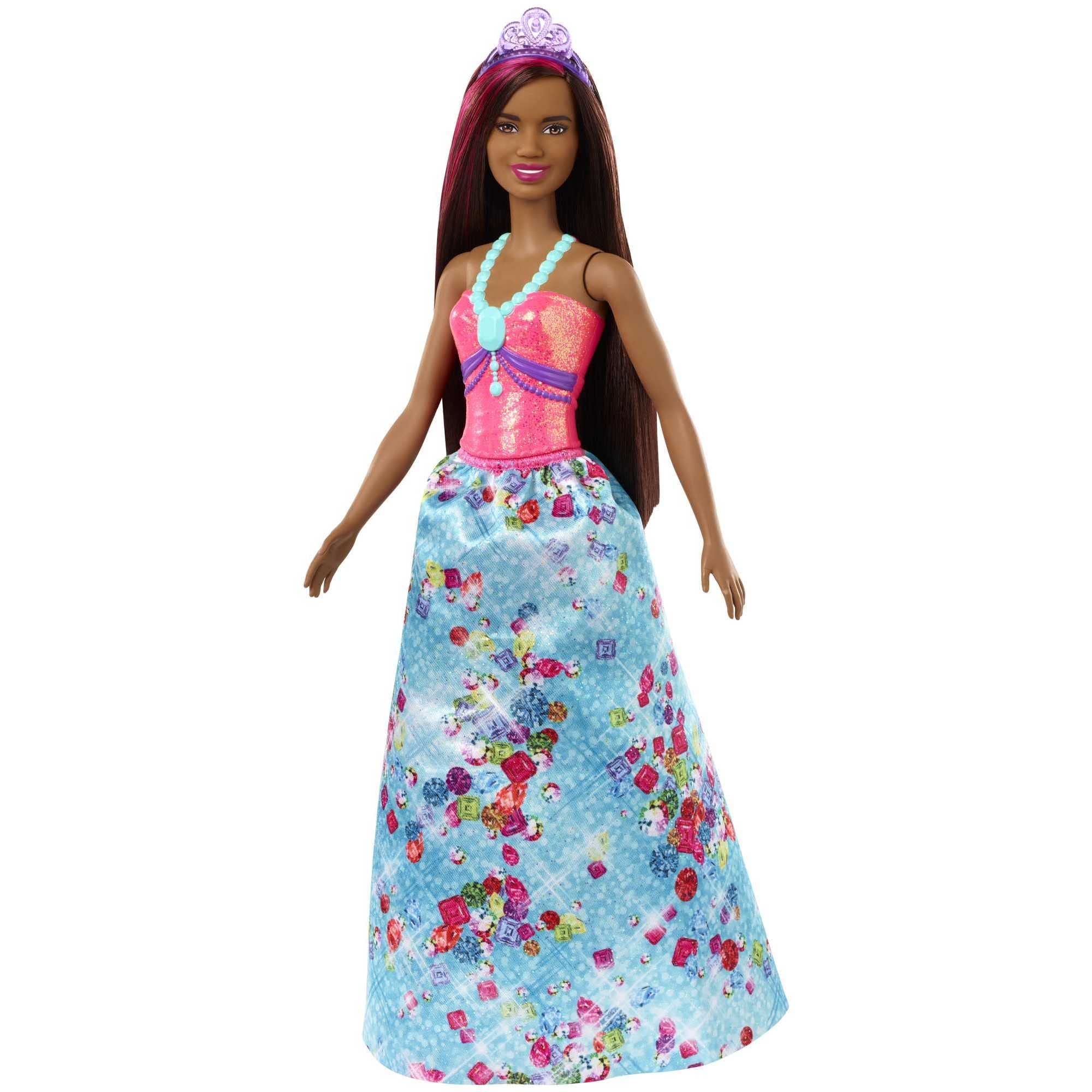 Barbie Dreamtopia Royal Fashion Doll & Accessory, Brunette with Pink Hairstreak Wearing Removable Blue Skirt & Headband