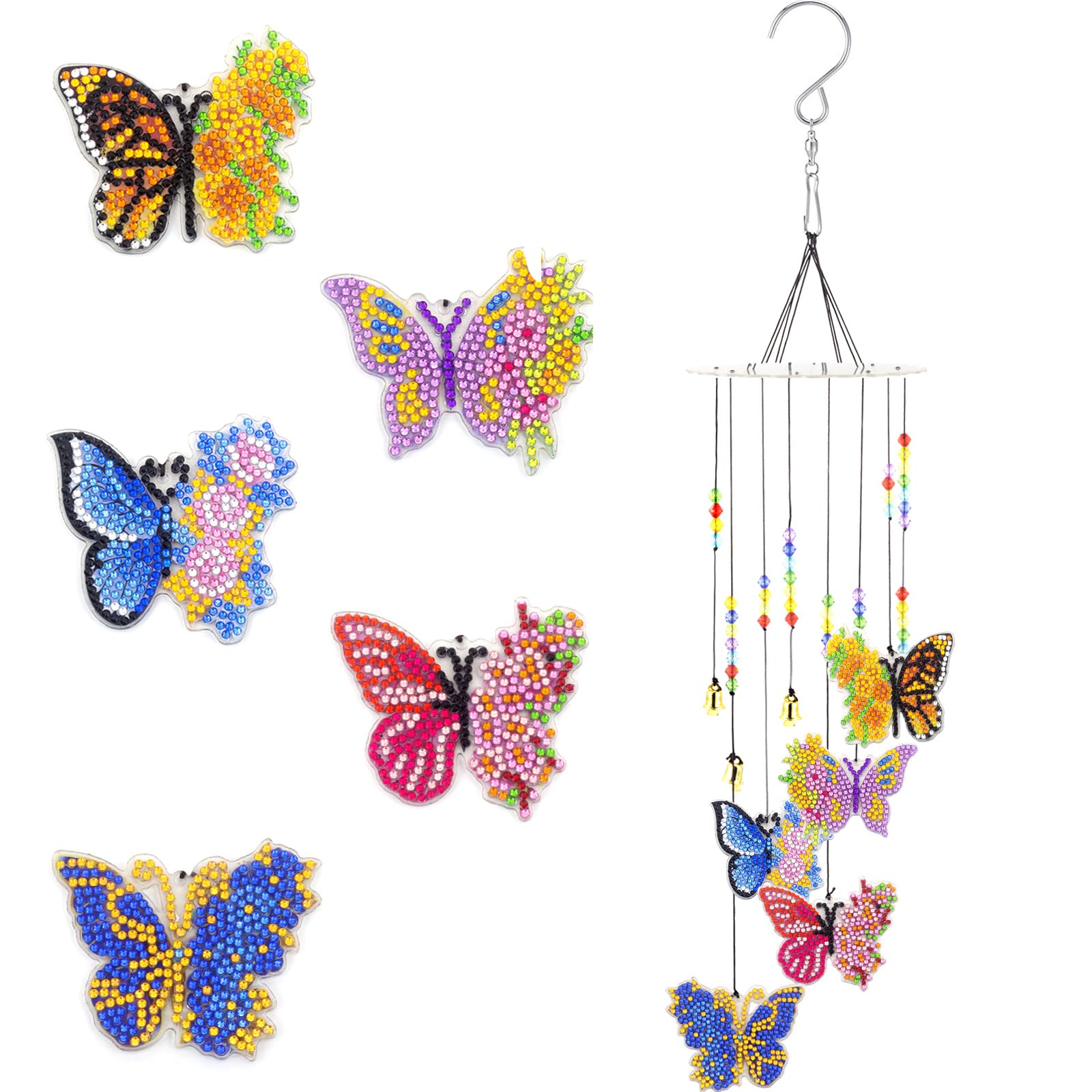 Butterfly Wind Chimes for Outside, Windchimes Diamond Painting Kits for Outdoor Decor, DIY Diamond Art Kits for Adults, Garden Porch Balcony Yard Patio Decorations Arts and Crafts for Outdoors