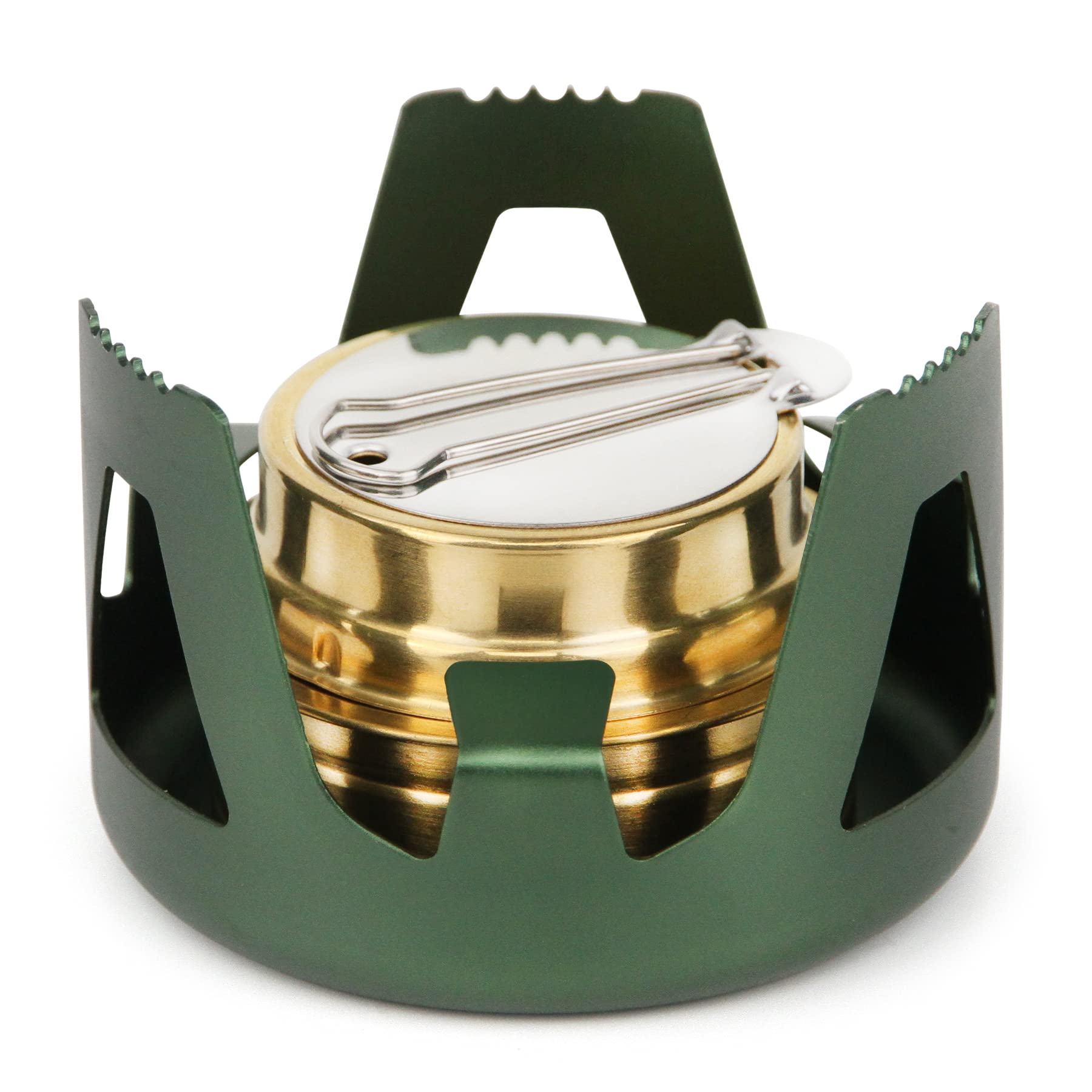 GUGULUZA Camping Mini Alcohol Stove, Brass Spirit Burner with Aluminium Stand for Outdoor Hiking Backpacking