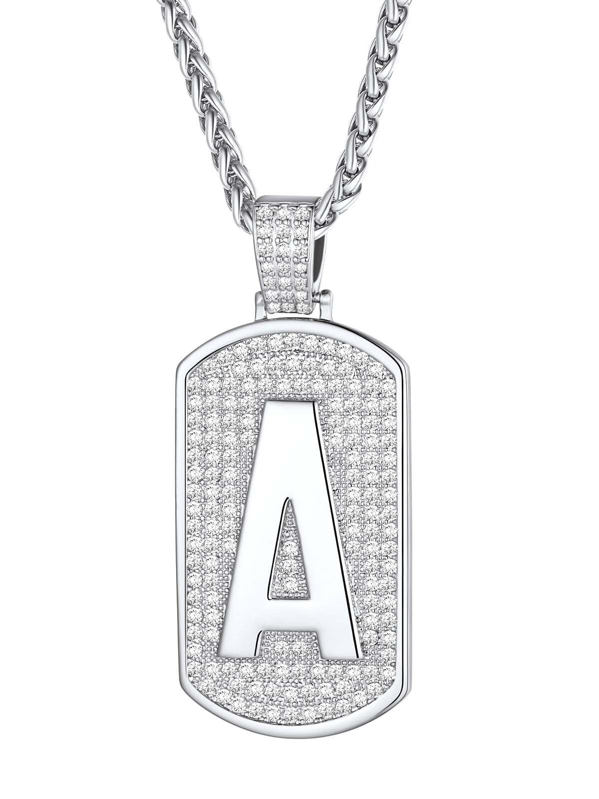 FindChicBling Dog Tag Necklaces for Men Initial/Number/Dollar Design Cubic Zirconia Iced Platinum/Gold Plated Pendant Hip Hop Jewelry, with Gift Box