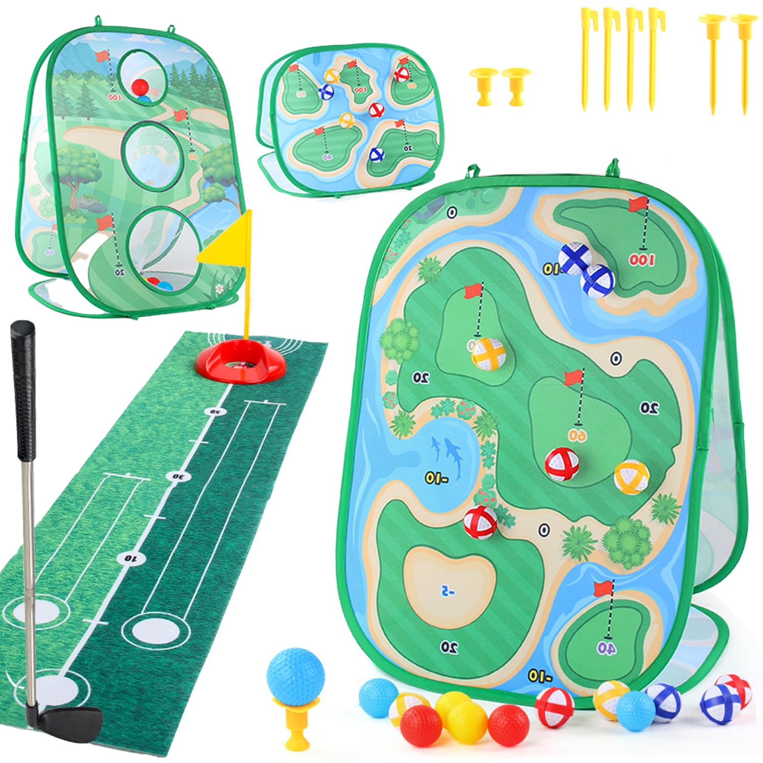 Masroo4-In-1Bean Bag Toss Game Toy Outdoor Toss Game for Kids Toddlers, Sports & Outdoor Play Toys With Golf For Family Party Supplies, Gift for Boys Girls Birthday or Christmas for Kids Toddlers