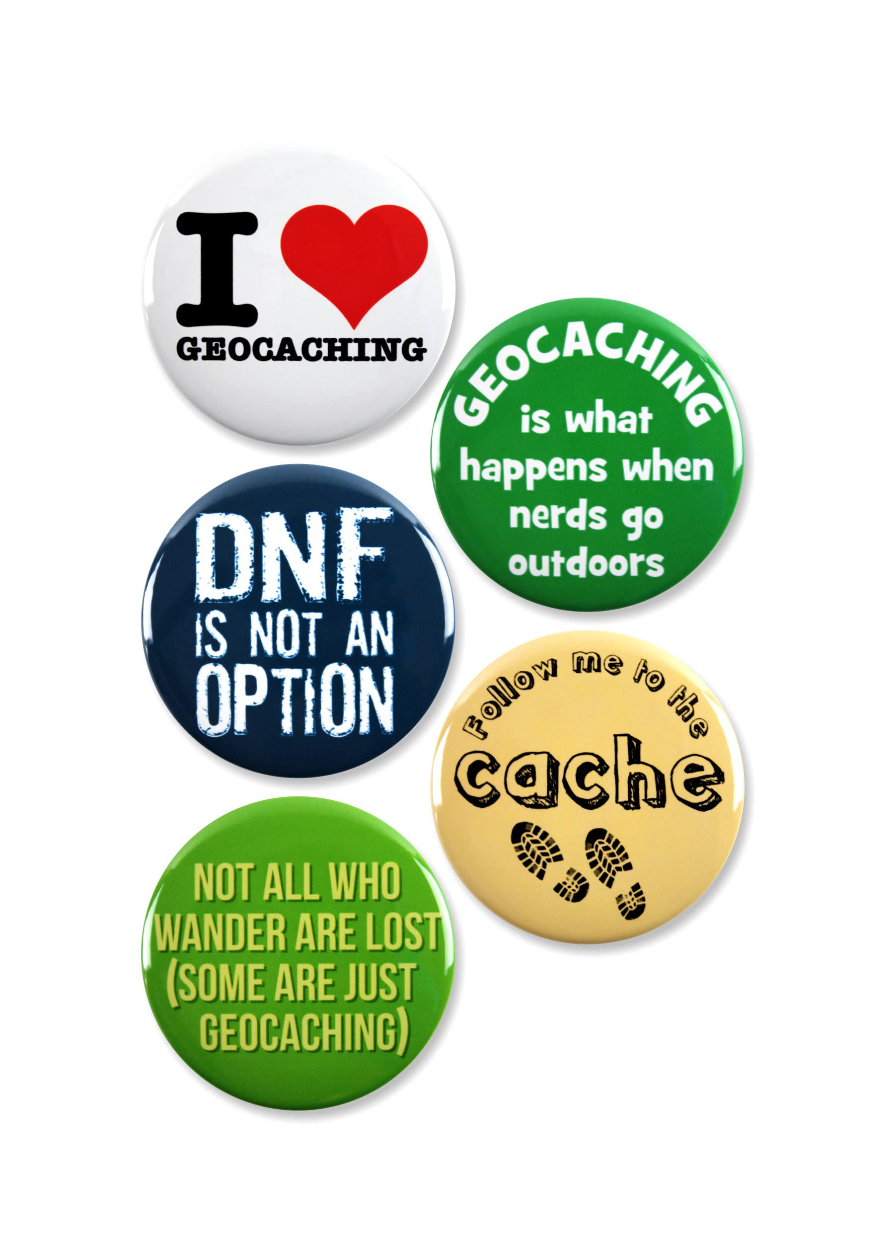 5 Pack - Geocaching Lover Pinback Buttons - 2.25 Inch