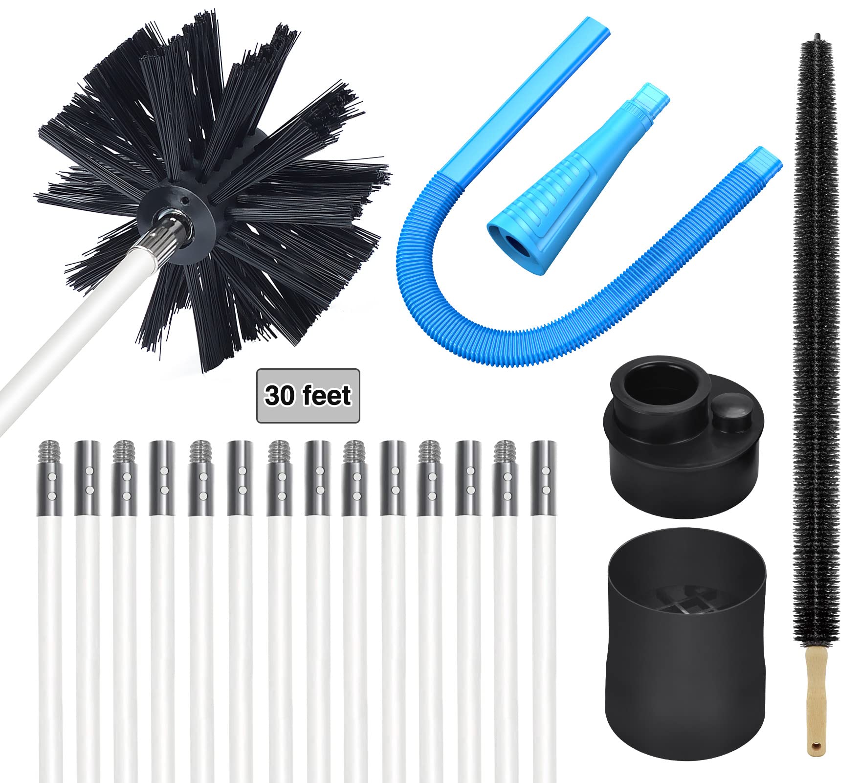 Sealegend 6 Piece Dryer Vent Cleaner Kit Omnidirectional Include 30 Feet Dryer Vent Brush Blue Dryer Vacuum Attachment Lint Brush Vacuum&Dryer Adapter