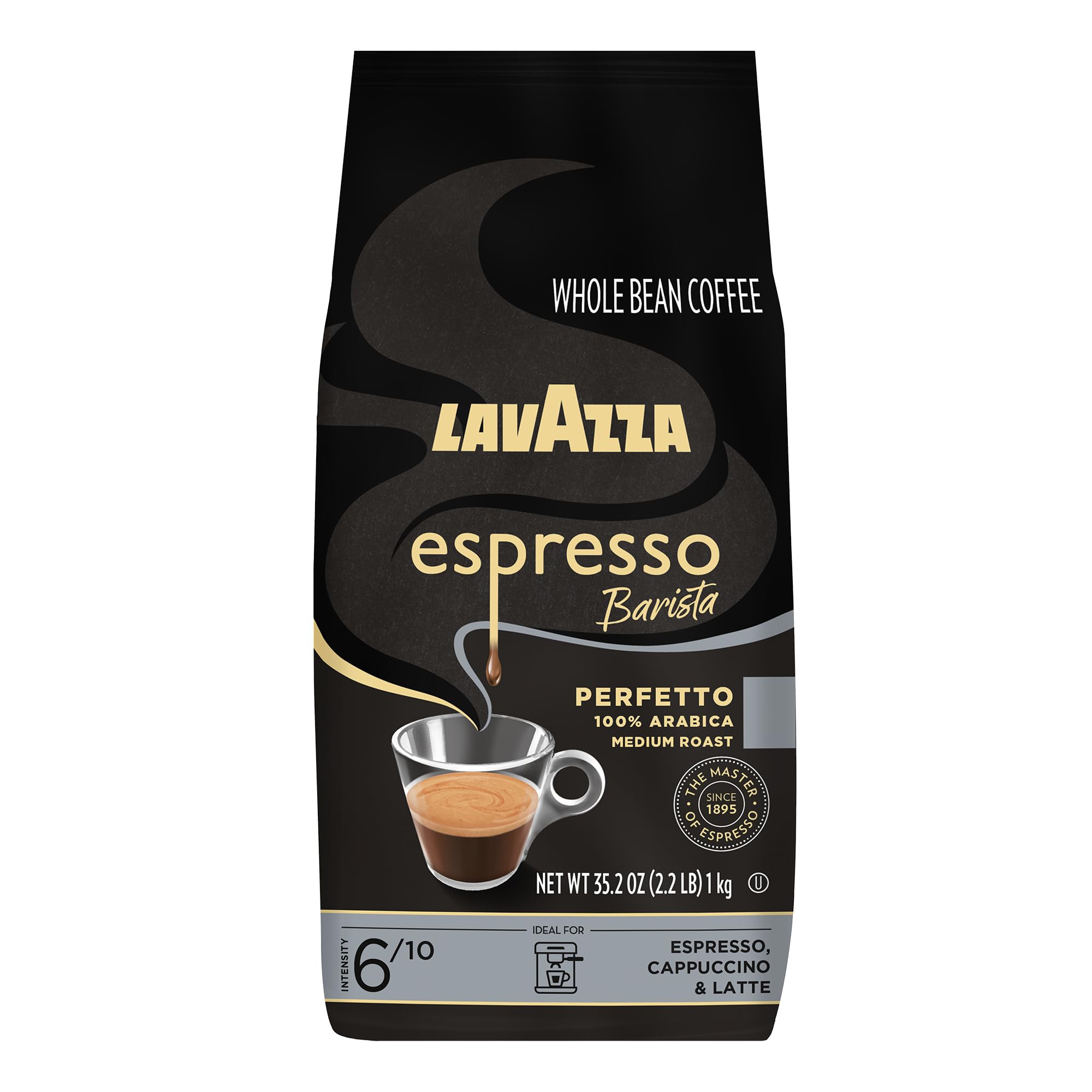 Lavazza Espresso Barista Perfetto Whole Bean Coffee 100% Arabica, Medium Espresso Roast, 2.2LB Bag (Packaging may vary)