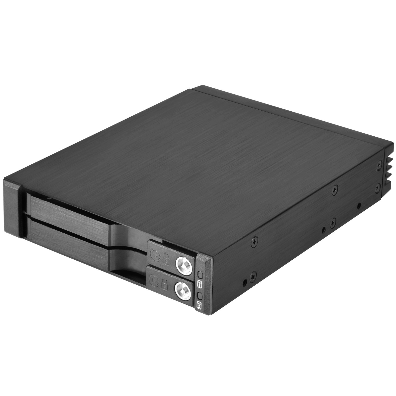 SilverStone SST-FS202B - Aluminium Trayless Hot Swap Mobile Rack Backplane / Internal Hard Drive Enclosure for 2x 2.5 Inch SAS/SATA HDD or SSD, fit in any 3.5 Inch Drive Bay, with Lock, black