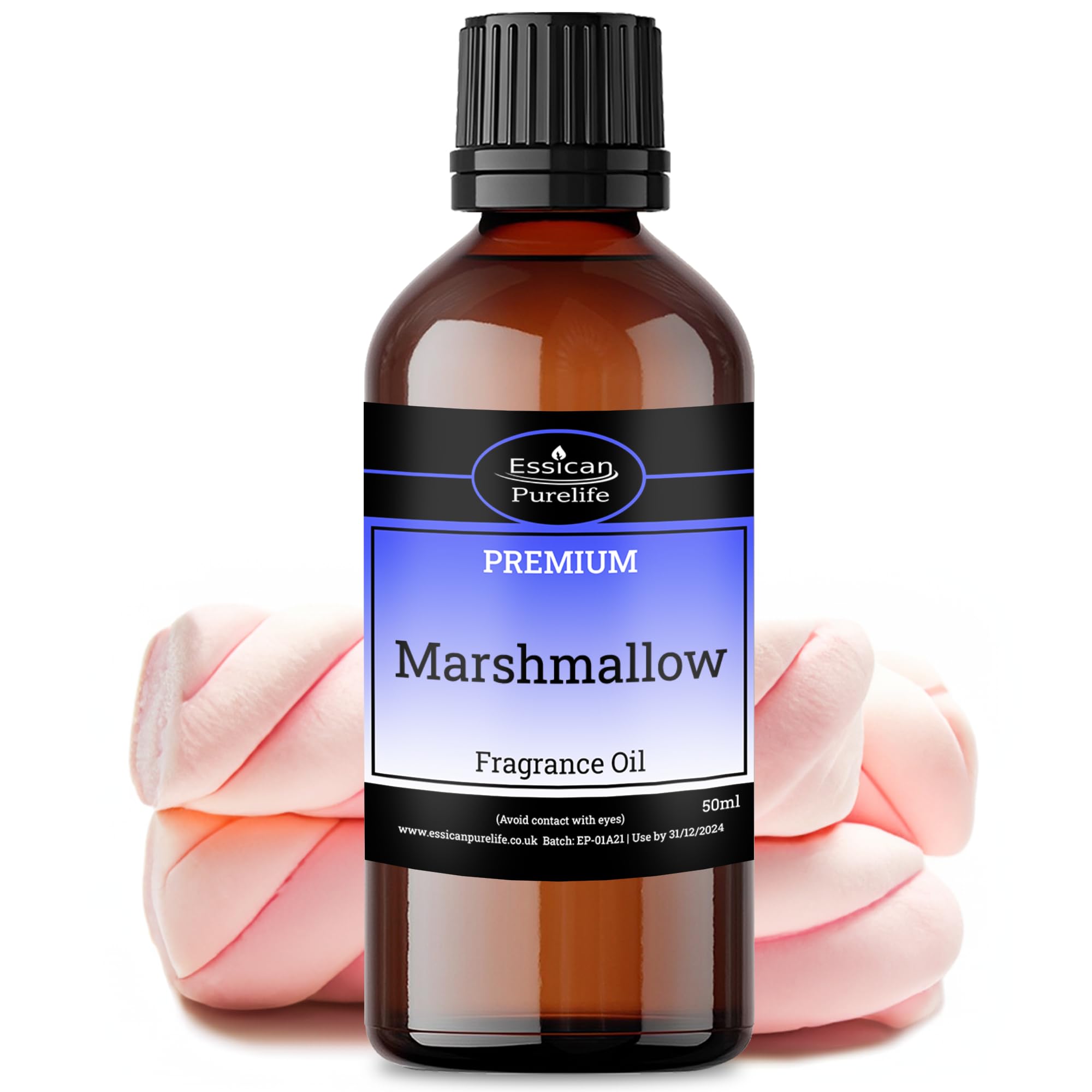 Marshmallow Fragrance Oil, for Aromatherapy, Wax Melt, Fragrance Oils for Diffuser, Soap, Bath Bomb Making, Potpourri, Slime & Cosmetic - Candle Fragrance Oil, Scented Oils for Burners, Vegan - 50ml