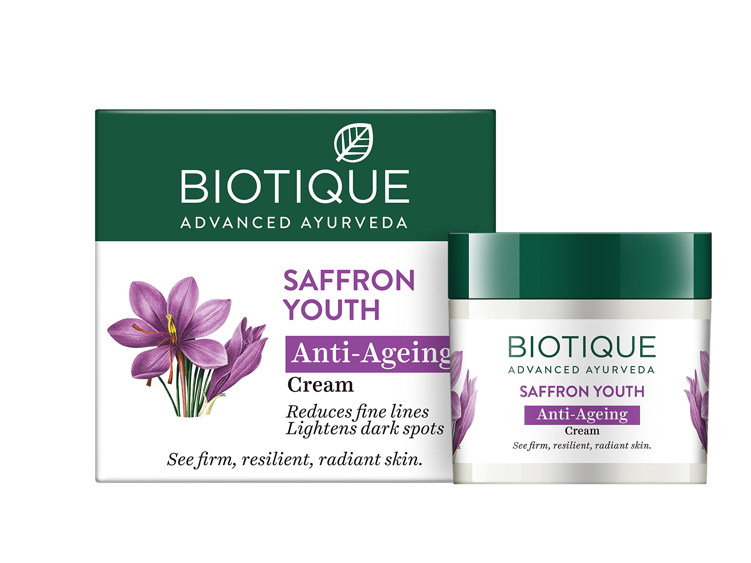 Biotique Saffron Dew Youthful Moisturizer Cream| Protects Skin Cells | Prevents Ageing And Retains Youthful Glow | 100% Botanical Extracts | Suitable For All Skin Types | 50Gm