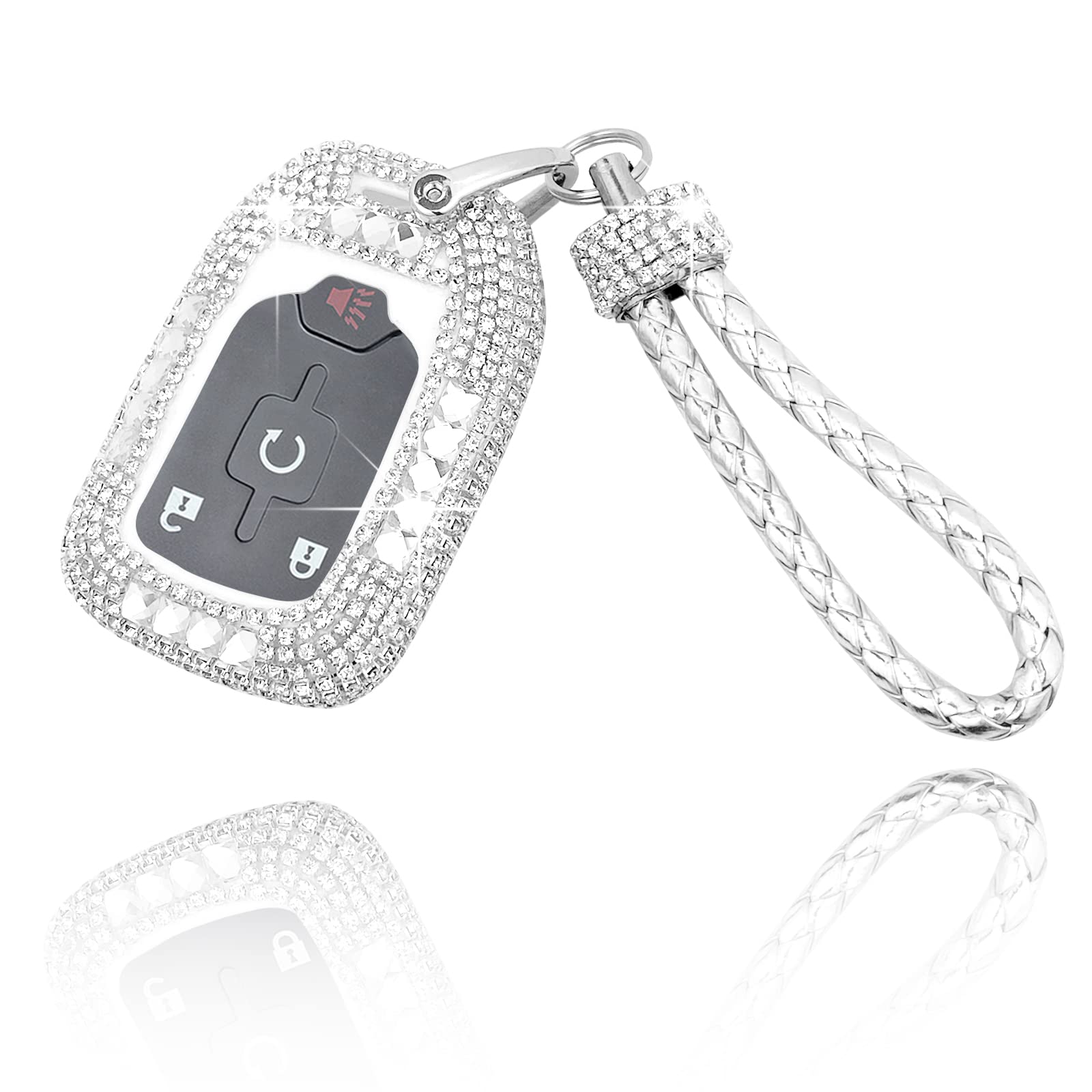 Luxury Bling Rhinestone Crystal Diamond Key Fob Cover Case Shell Protector Key Chain Compatible with GMC Acadia Terrain Yukon Chevrolet Suburban Tahoe