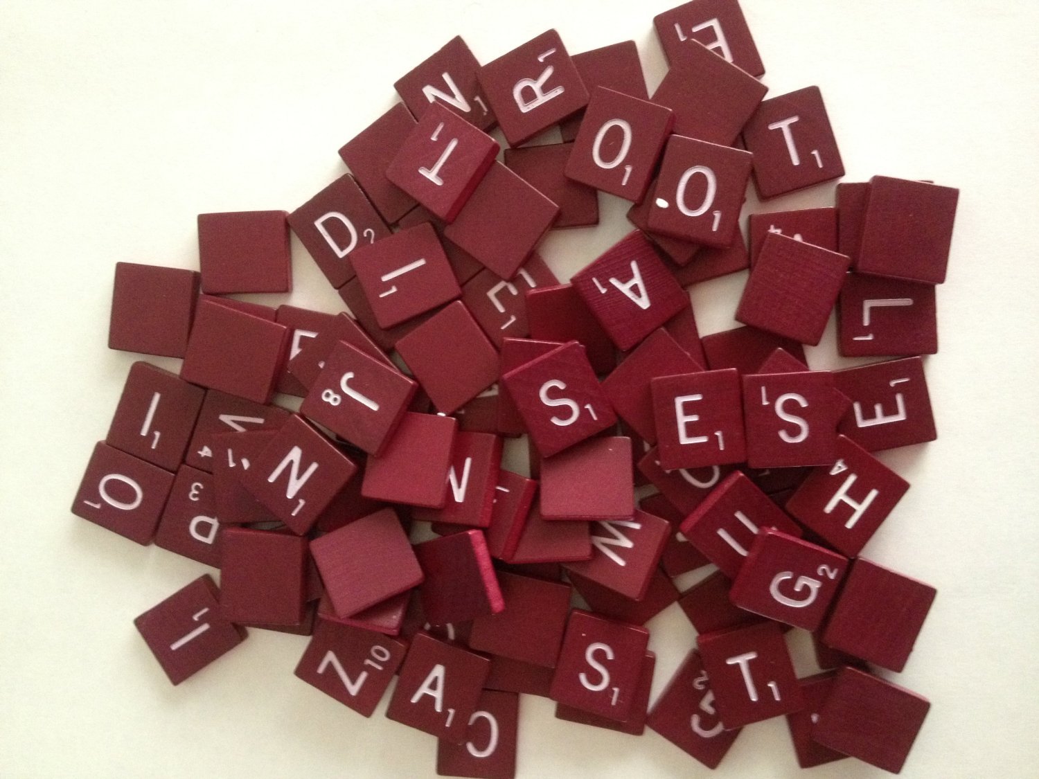 Maroon Wood Scrabble Tiles Set 100 Tiles ~ Game Replacement, Scrapbooking, Crafts, Messages, Etc.