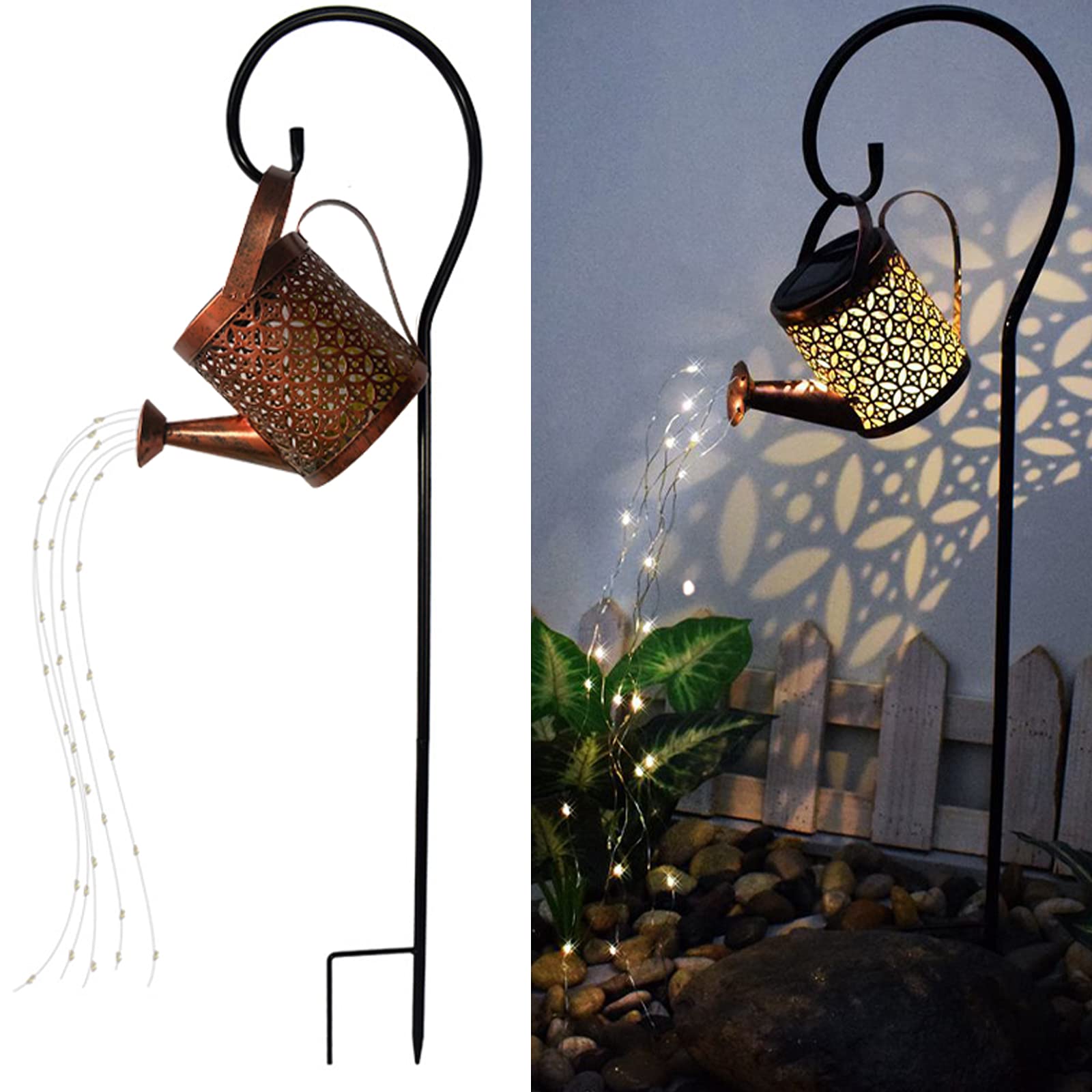 Solar Lanterns Outdoor Waterproof,Metal Watering Can Garden Decor,Hanging Solar Path Lights Yard Art,Outside Patio Decorations Gardening Birthday Gifts for Mom Grandma Women,with Hook,Large