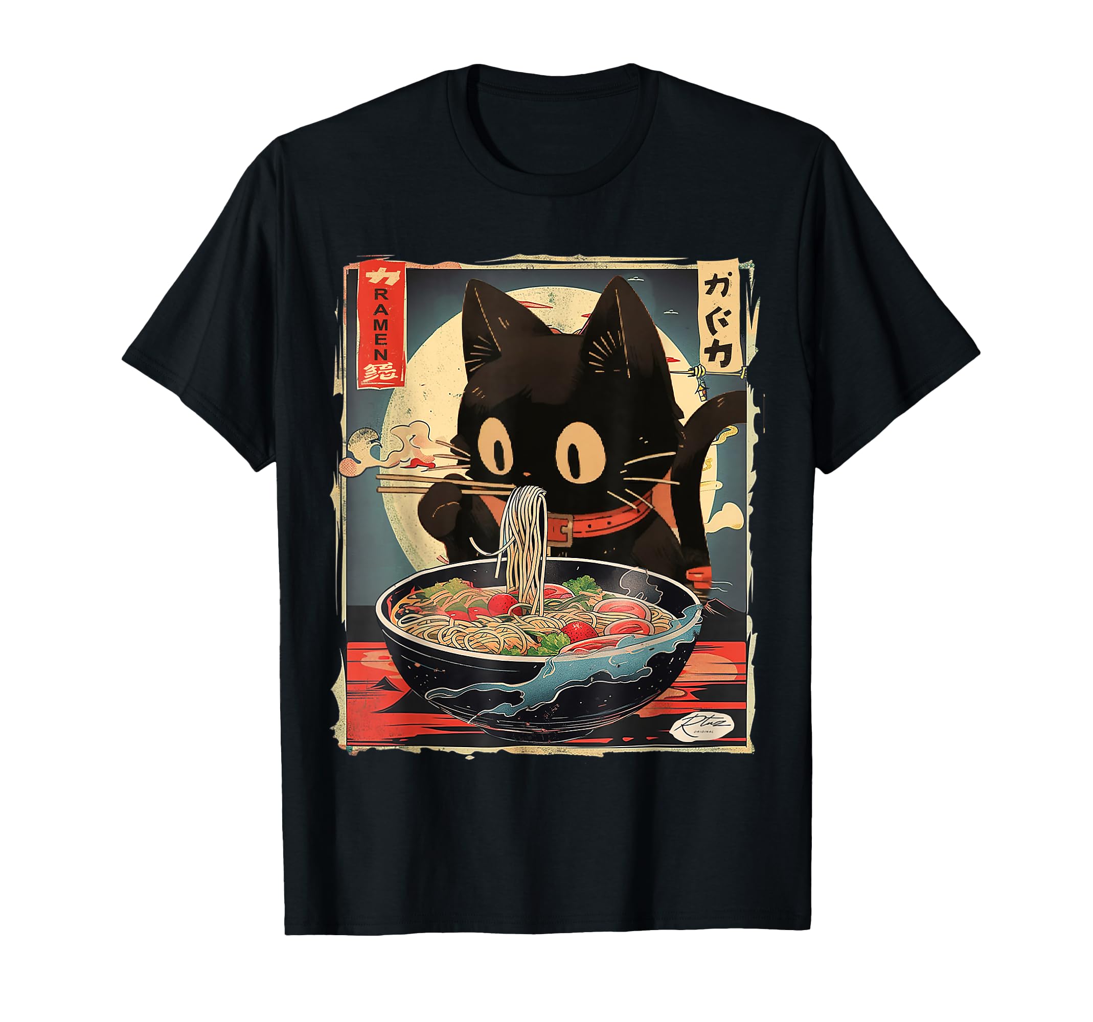 Cat Ramen Noodles Vintage t -shir tKawaii Cat Eating Ramen Noodles Anime Gift Girls Teens T-Shirt