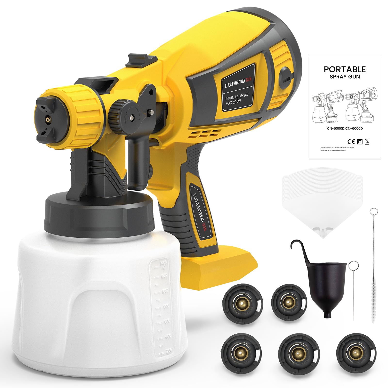 Paint Sprayer for House Painting, Beauty Star HVLP Cordless Paint Sprayer for Dewalt 20V MAX Battery, High Pressure Portable Handheld Drill Paint Sprayer Gun with 900ML Container for Home Interior