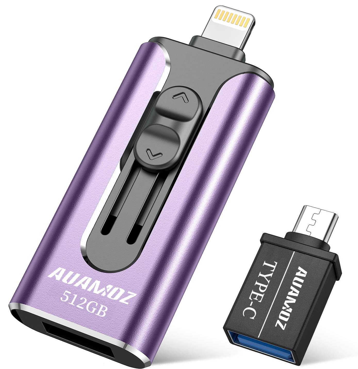 Flash Drive for iPhone 512GB, AUAMOZ USB iOS Memory Stick Photo Stick External Storage Thumb Drive for iPhone iPad Android Computer (Light Purple)