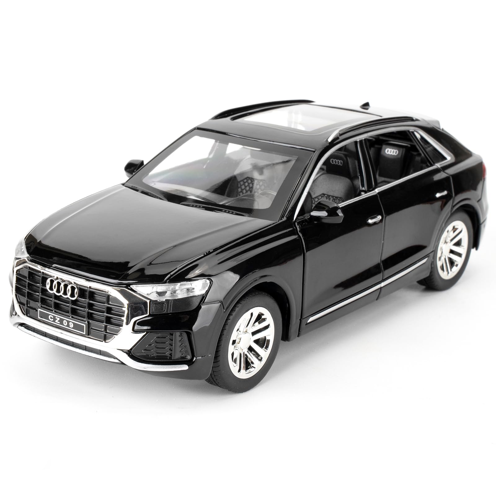 1:24 Audi Q8 Model Car, Die-cast Alloy Car with Pullback Function, Children's Toy Car with Light and Sound, Collector's Model Toy, Children's Gift (Black)