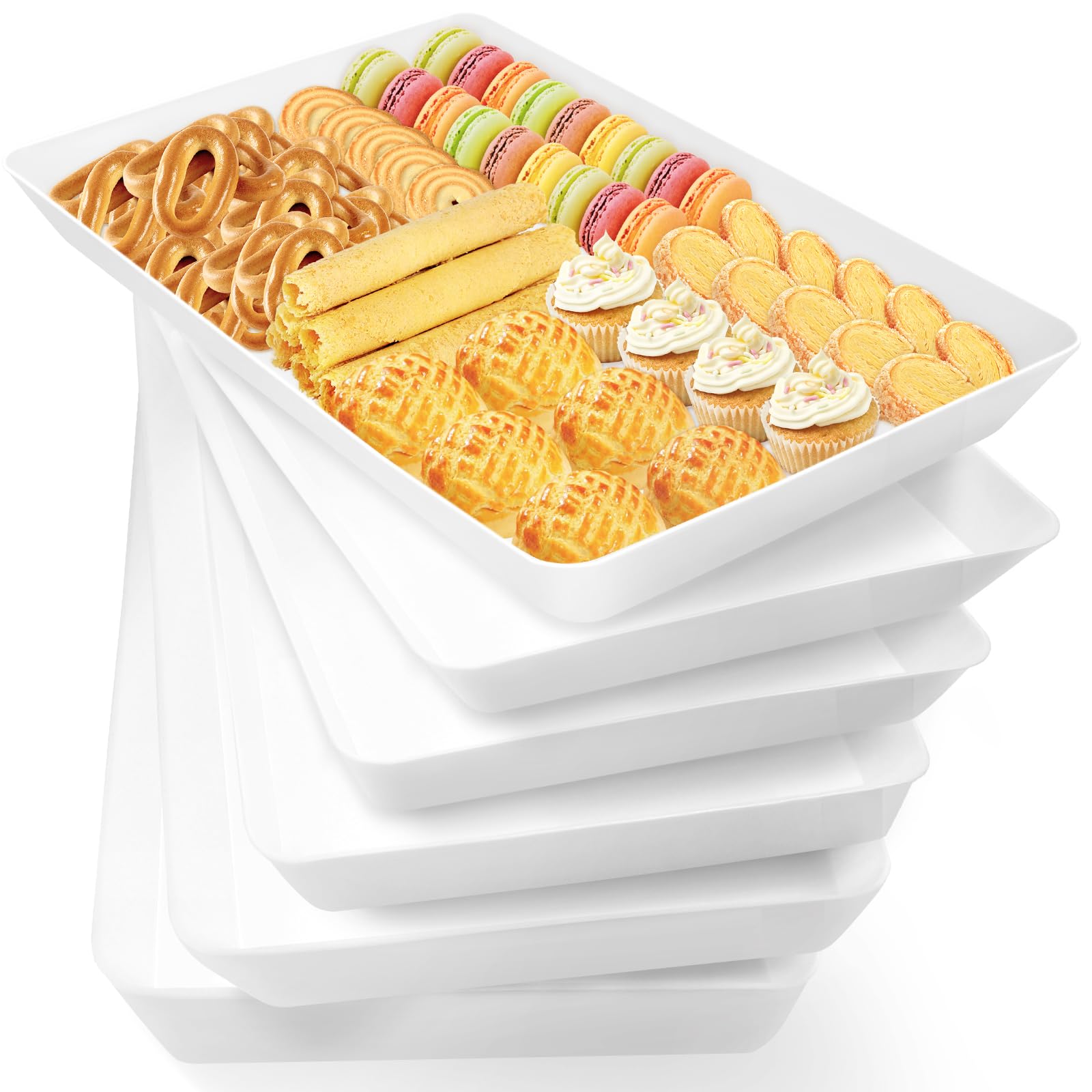 WOWBOX Serving Tray for Entertaining, 6-Pack Serving Platters for Fruit, Cookies, Dessert, Snacks, Reusable Plastic Trays for Serving Food and Pantry Organization in Kitchen & for Parties