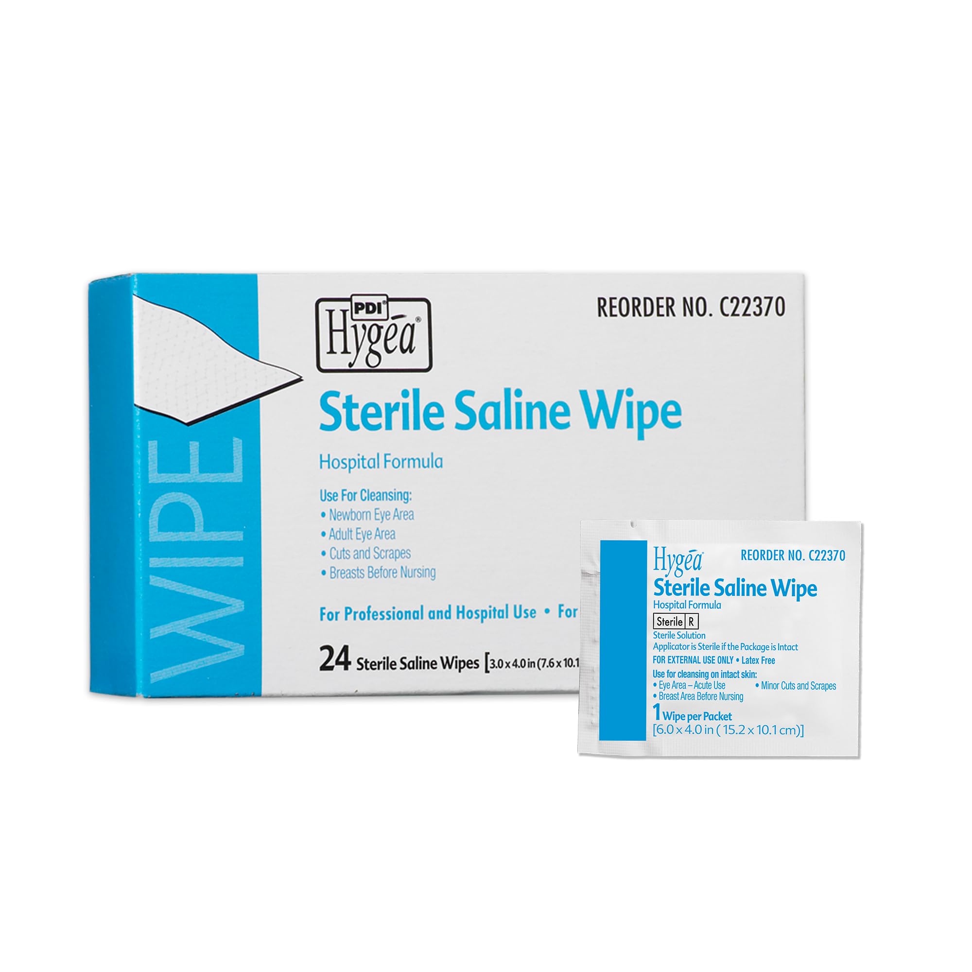 Hygea C22370 Sterile Saline Wipe, 6" x 4", 24/bx