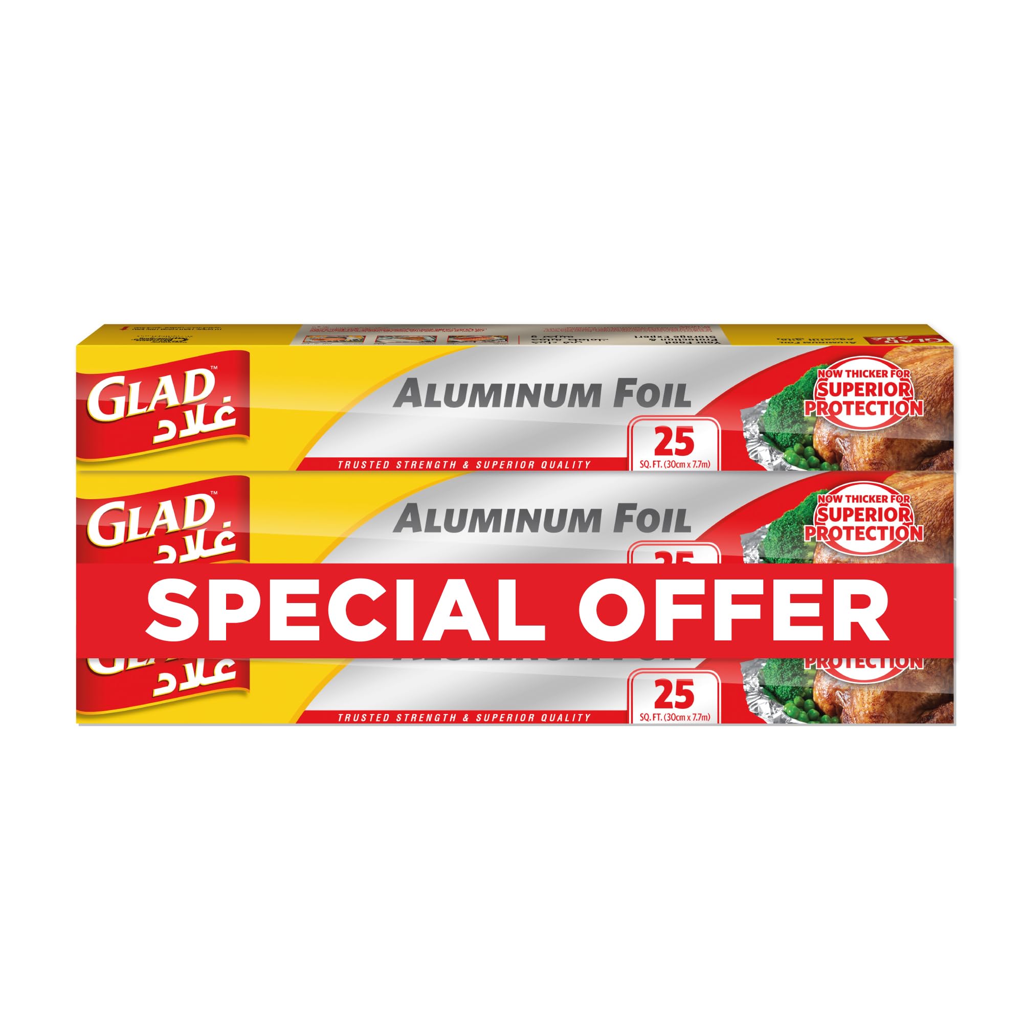 Glad Aluminum Foil, 25 Sq. Ft., Pack of 3, Thicker for superior protection. Ideal for Baking, Grilling, Steaming and Roasting