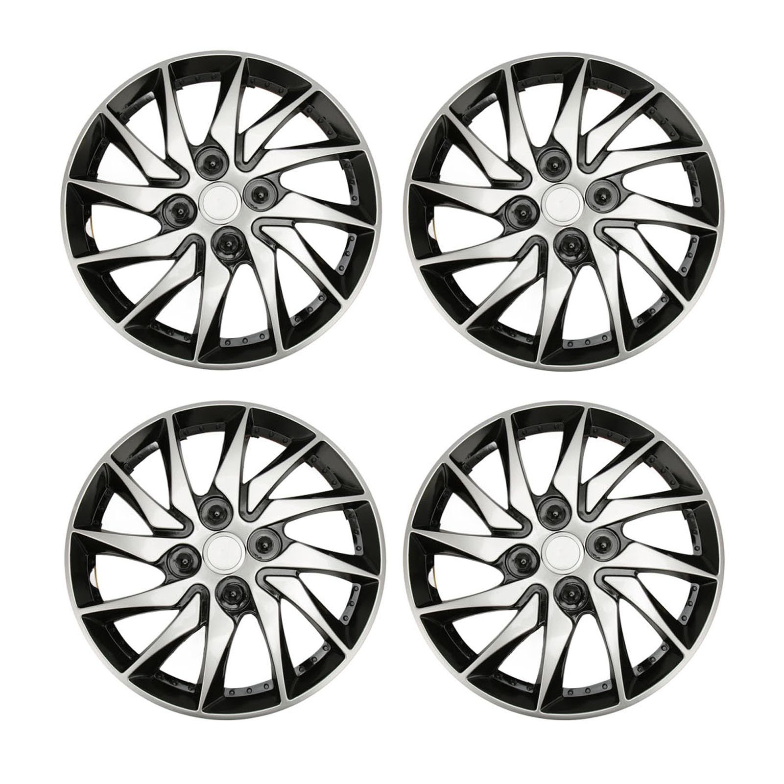 4Pcs Wheel Cover Hubcaps, 14 Inch Silver Black Stylish Wheels Rim Cover, Replacement Snap On Cars Trucks, Universal Fit for Steel Wheel, Strong, Easy to Install