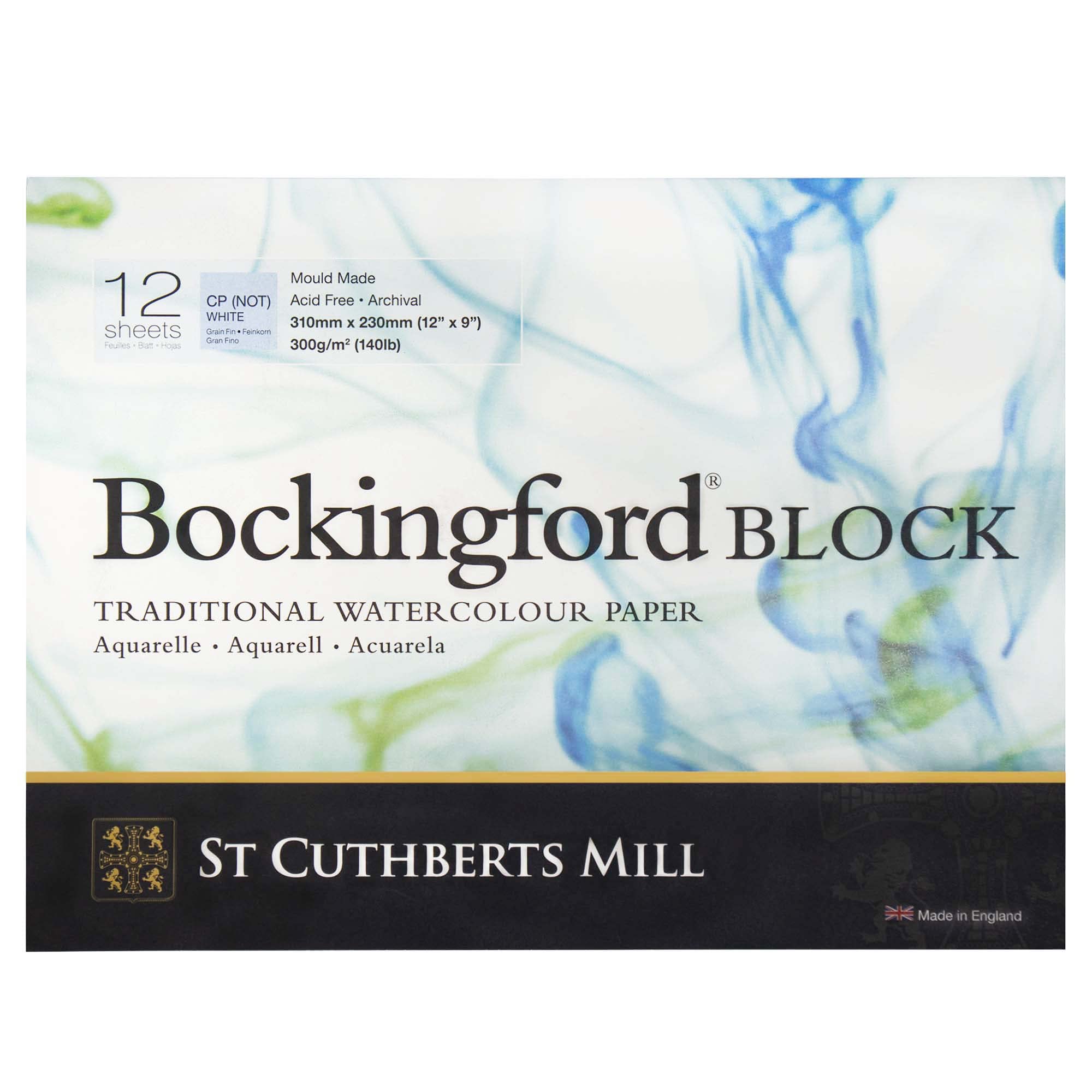 St. Cuthberts Mill Bockingford Watercolor Paper Block - 12x9-inch White Water Color Paper for Artists -12 Sheets of 140lb Cold Press Watercolor Paper for Gouache Ink Acrylic Charcoal and More