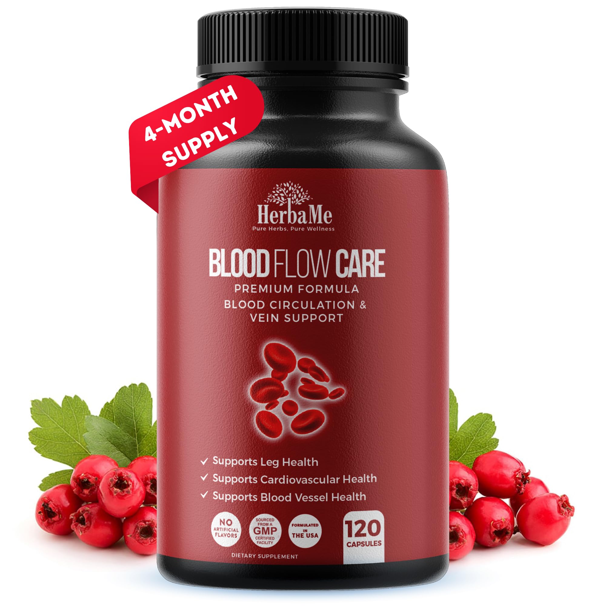 Blood Circulation Supplement, 120 Capsules, Supports Leg Vein, Heart, Vessels and Cardiovascular Health with Niacin, L-Arginine, Ginger, Cayenne Pepper, Hawthorn, Diosmin, Blood Flow Pills