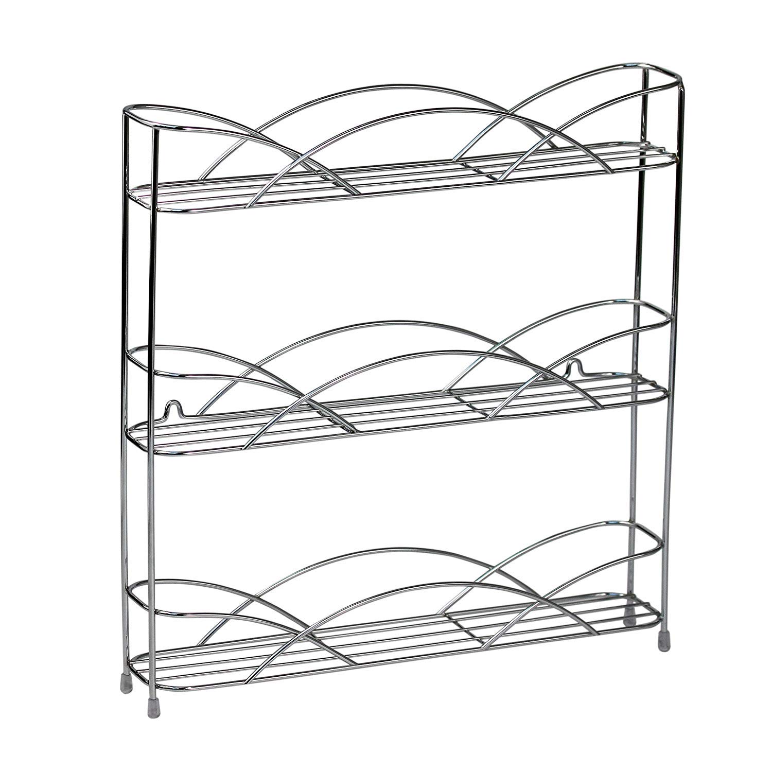 Spectrum Diversified Countertop 3-Tier Rack Kitchen Cabinet Organizer or Optional Wall-Mounted Storage, 3 Spice Shelves, Raised Rubberized Feet, Chrome