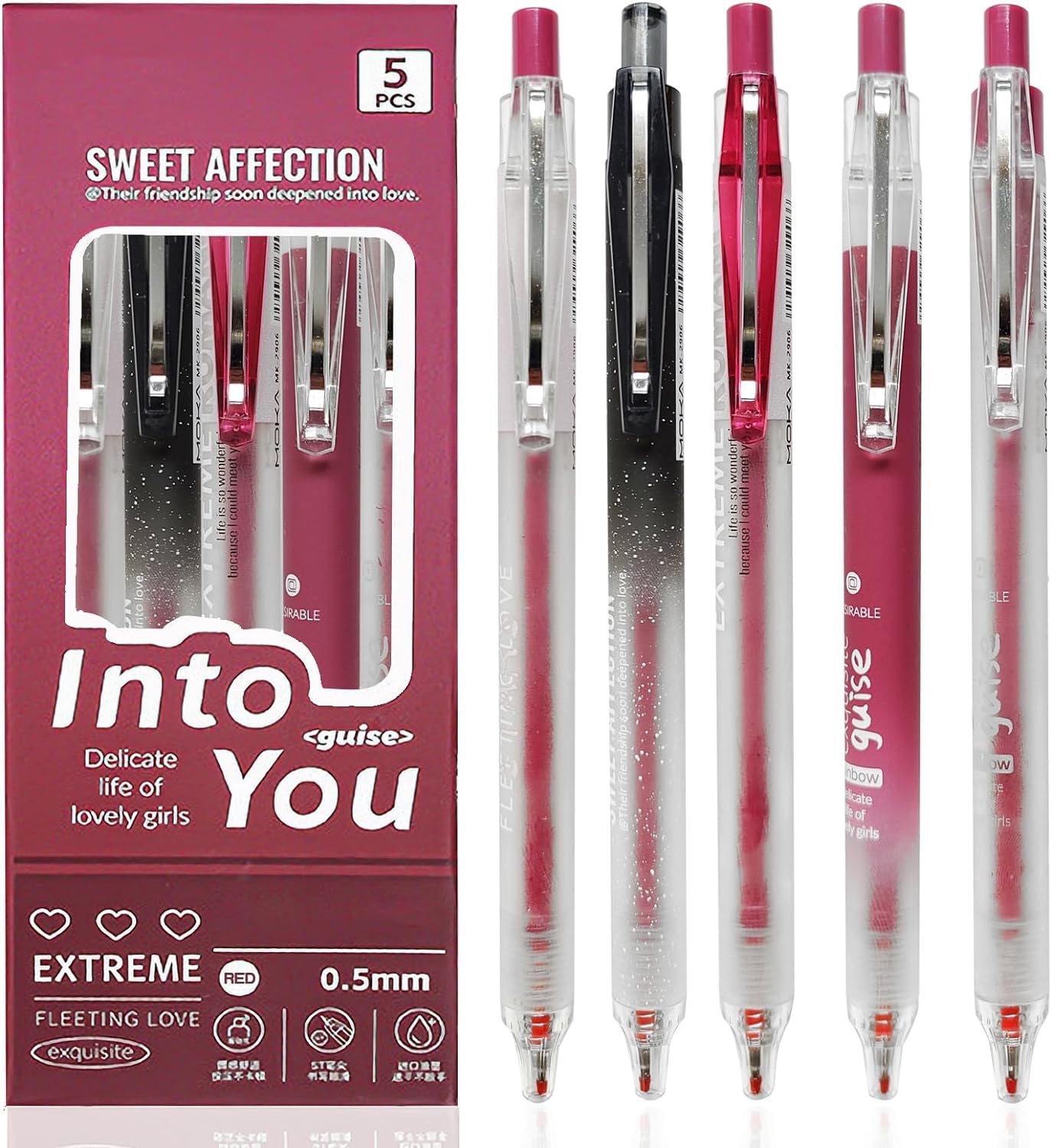 Red Pens, 5Pcs 0.5mm Red Ink Pens,Fine Point Smooth Writing Pens, Retractable Gel Pens for Journaling Note Taking, Fun Office School Supplies Gifts for Women Kids