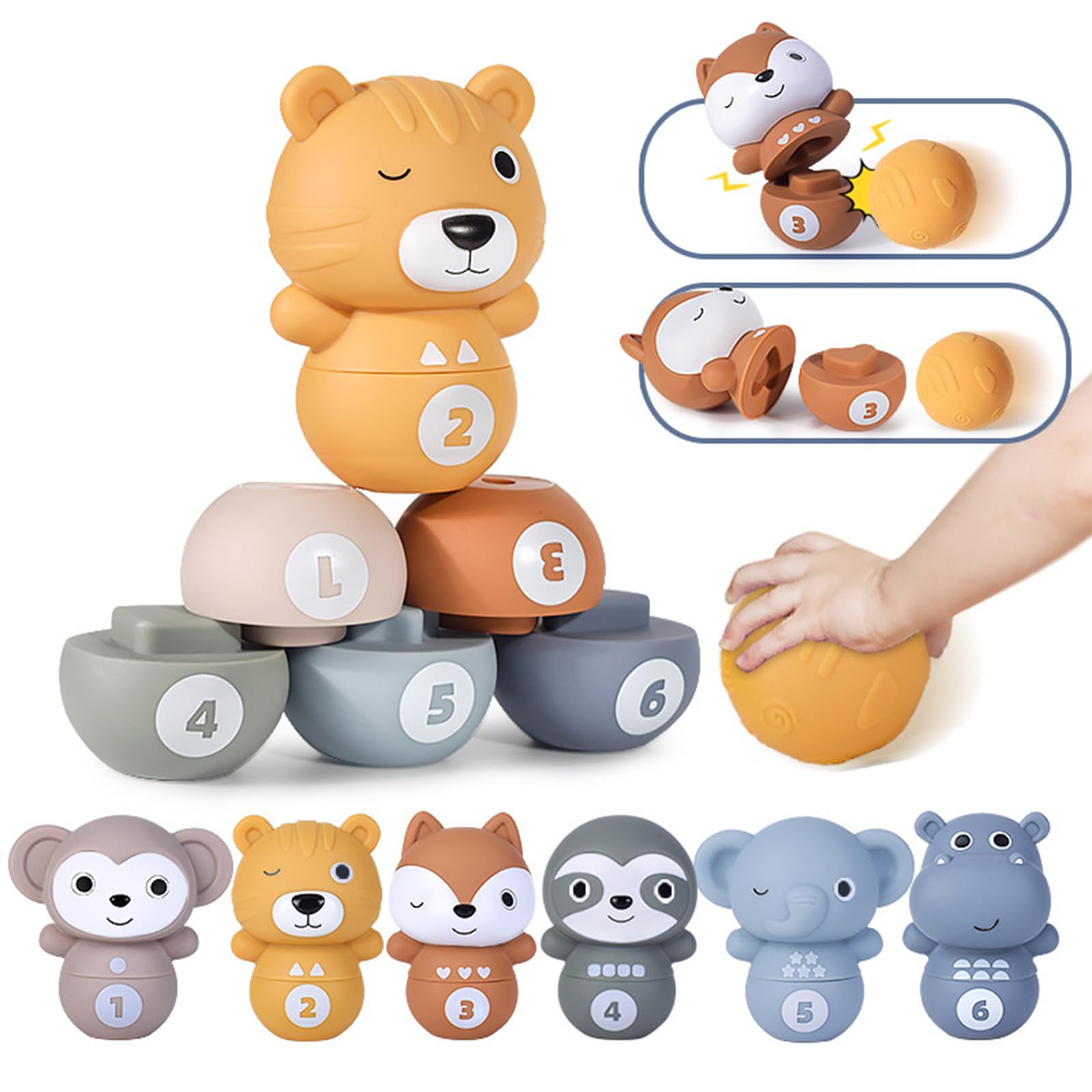 TOYBY Baby Toys 6-12 Months, Soft Stacking Blocks Toys, Bowling Set for Kids with 6 Soft Bowling Pins & 2 Ball, Montessori Toys for 1 Year Old, Learning and Educational Toys for Boys and Girls