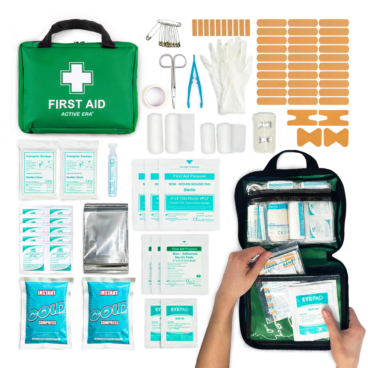 90 Piece Premium First Aid Kit Bag - Includes Eyewash, 2 x Cold (Ice) Packs and Emergency Blanket for Home, Office, Car, Caravan, Workplace, Travel