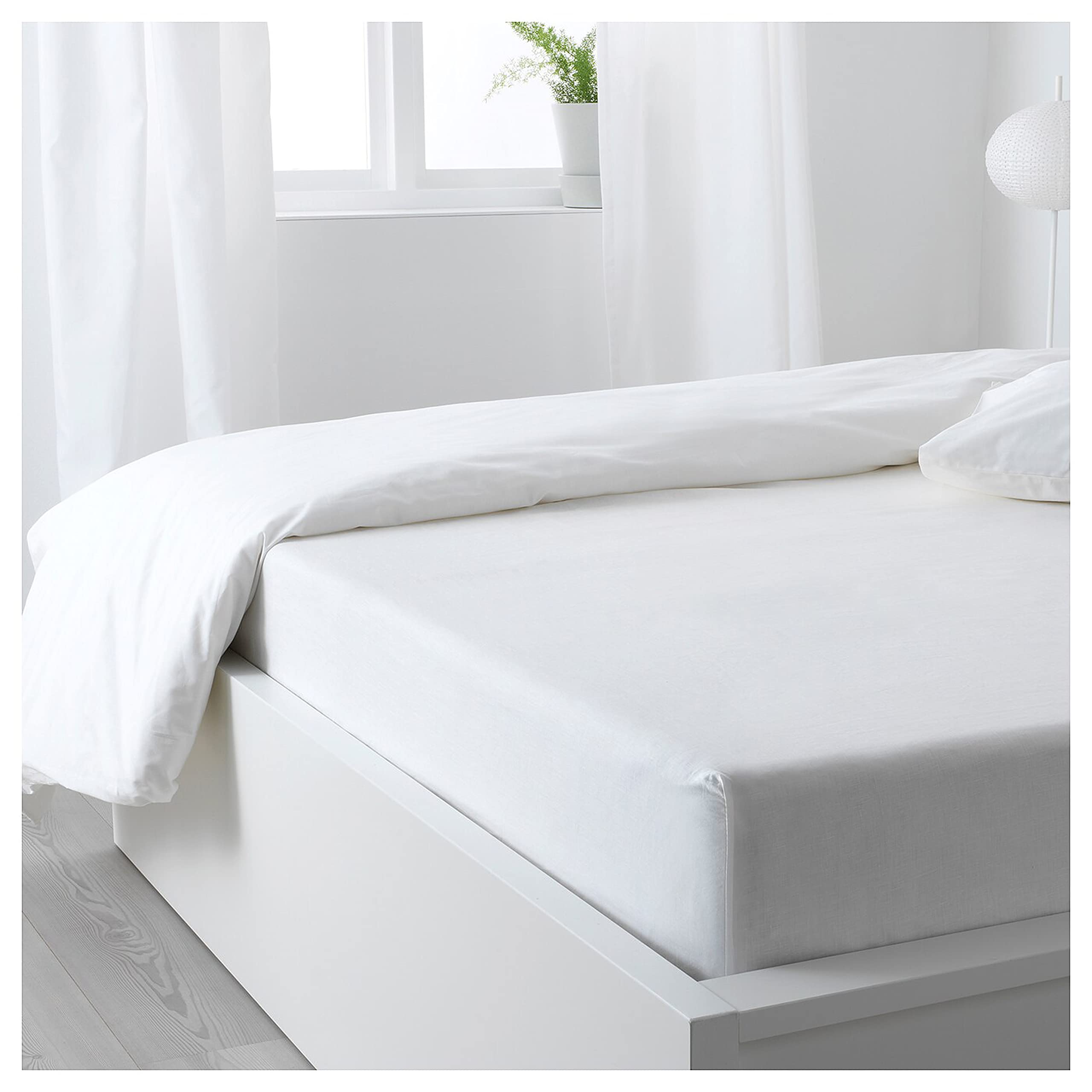 Hotel Linen KlubSuper King Fitted Sheet - 350TC 100% Long Staple Cotton Sateen Weave, Luxurious Quality with Elasticized Deep Pocket, Size: 200 x 200 + 40 cm, Plain White