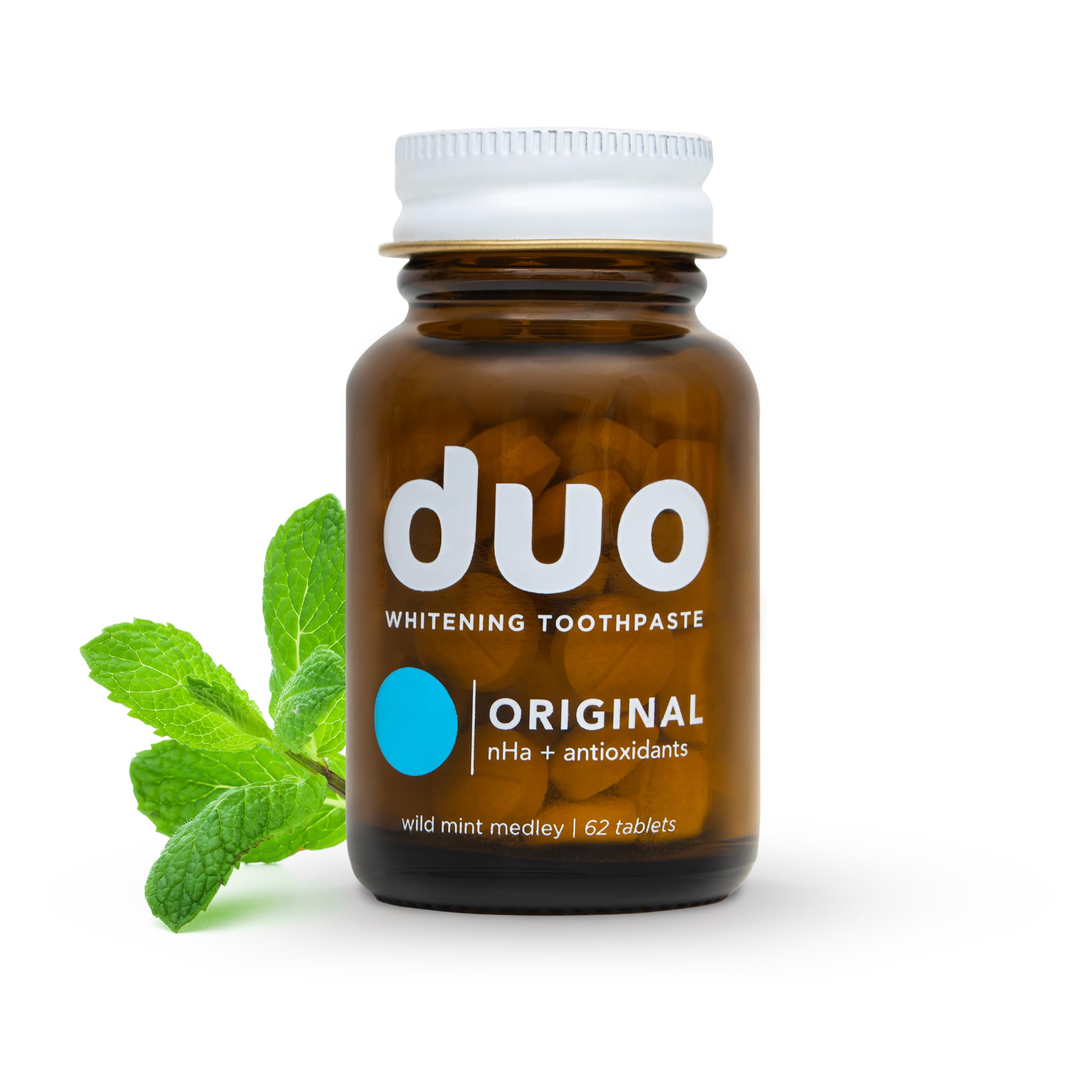 duoToothpaste Tablets | Nano-Hydroxyapatite (nHa) Natural Whitening, Remineralize, Reduce Sensitivity | Sustainable & Plastic Free | Dentist Created | Wild Mint Medley - 1 Bottle / 62 Tablets