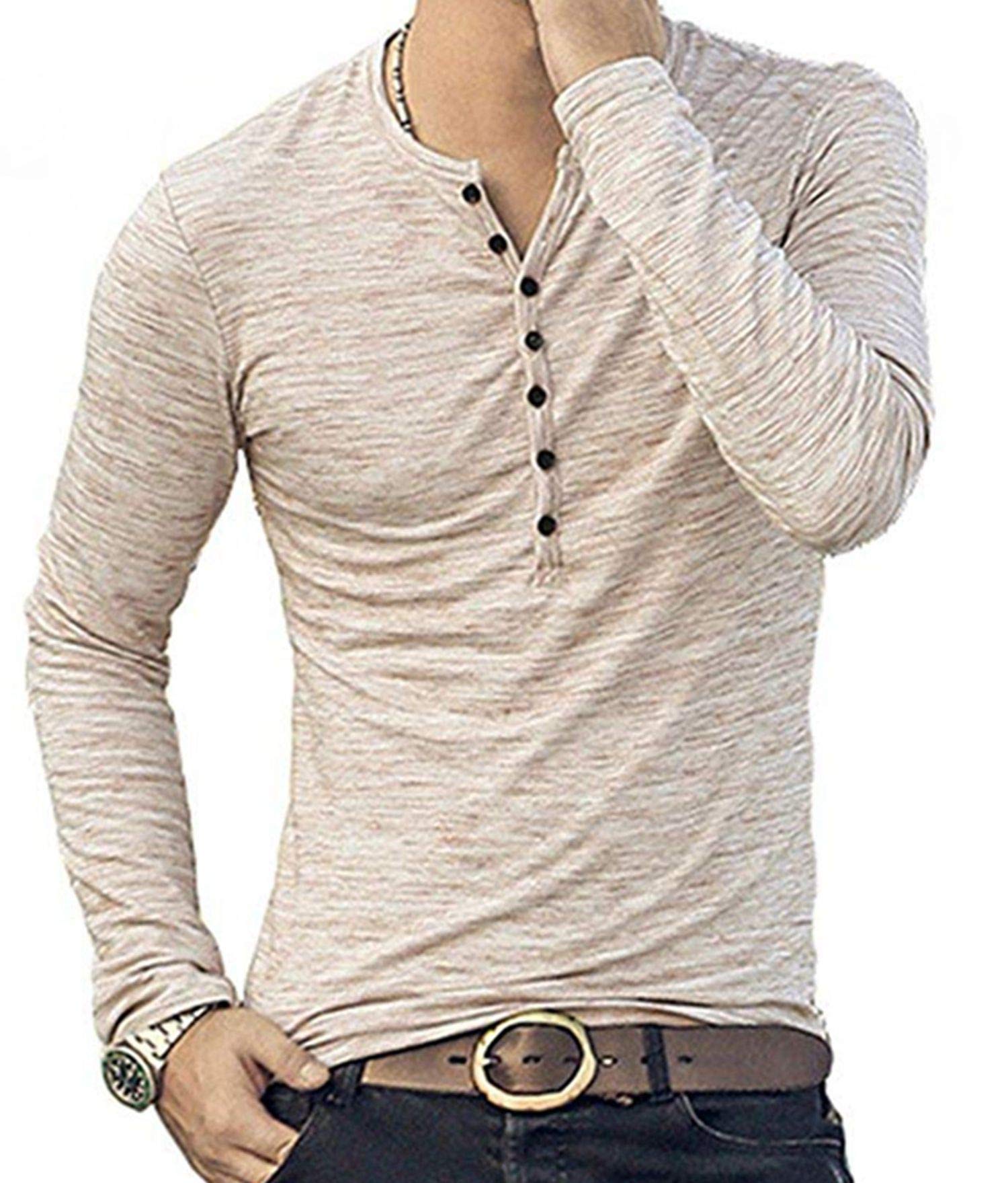 MLANM Mens Casual Slim Fit Basic Henley Short/Long Sleeve Fashion T-Shirt