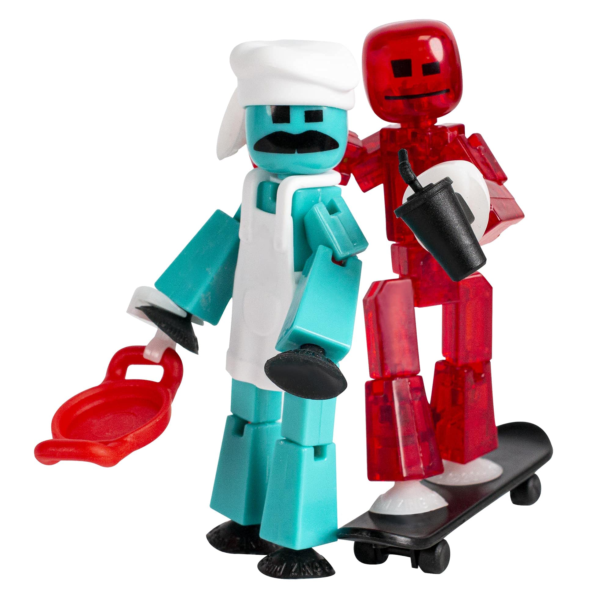 Zing Stikbot Chef And Lifestyle Dual Action Pack - Includes 2 Stikbots And Lots of Cool Accessories In Eco Friendly Packaging (Blue & Red)