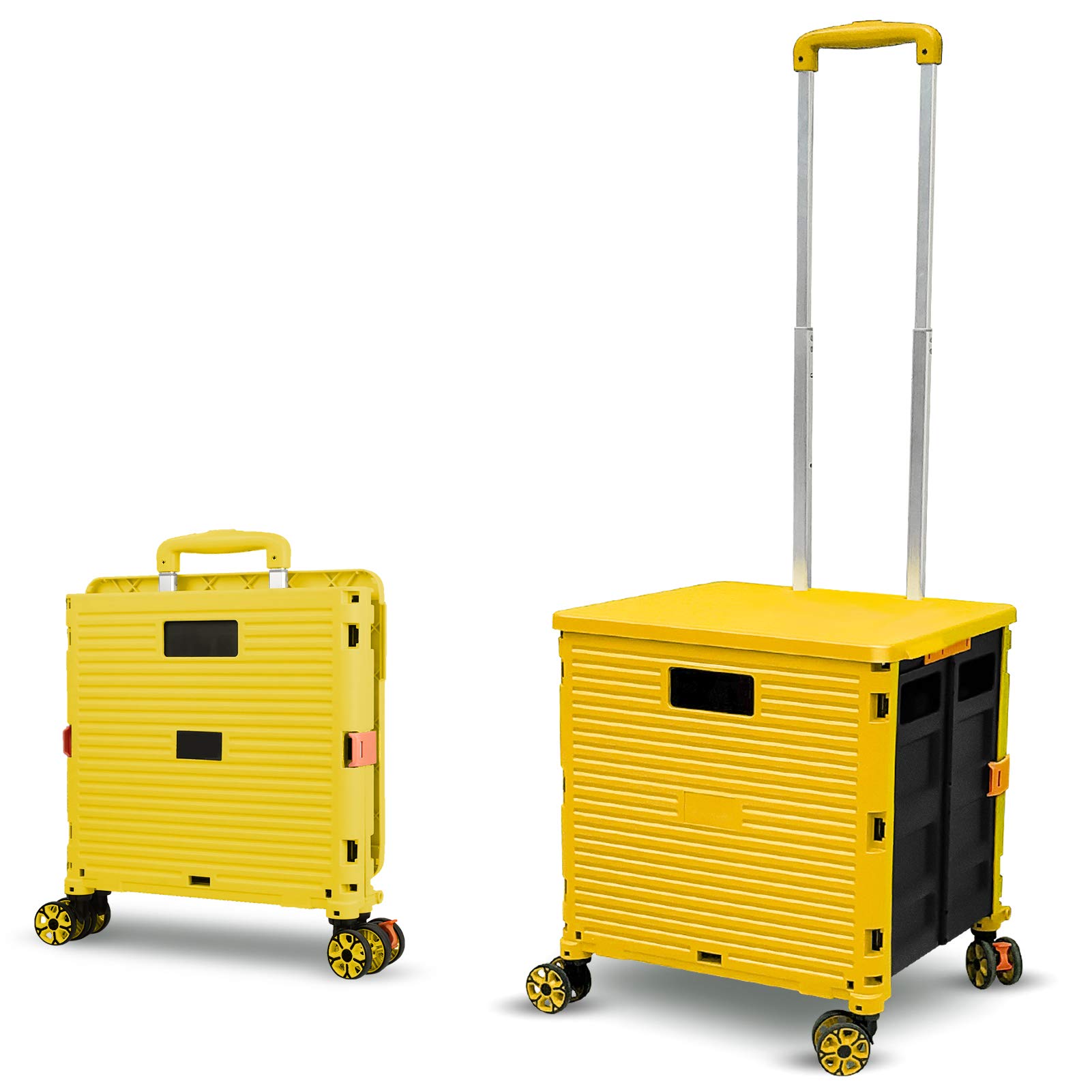 Foldable Shopping Trolley Cart, 54L/45KG Large Capacity Multifunctional Portable Durable Utility Cart with Telescoping Handle and 4 Dismountable Rotate Wheels for Shopping Travel Storage, Yellow