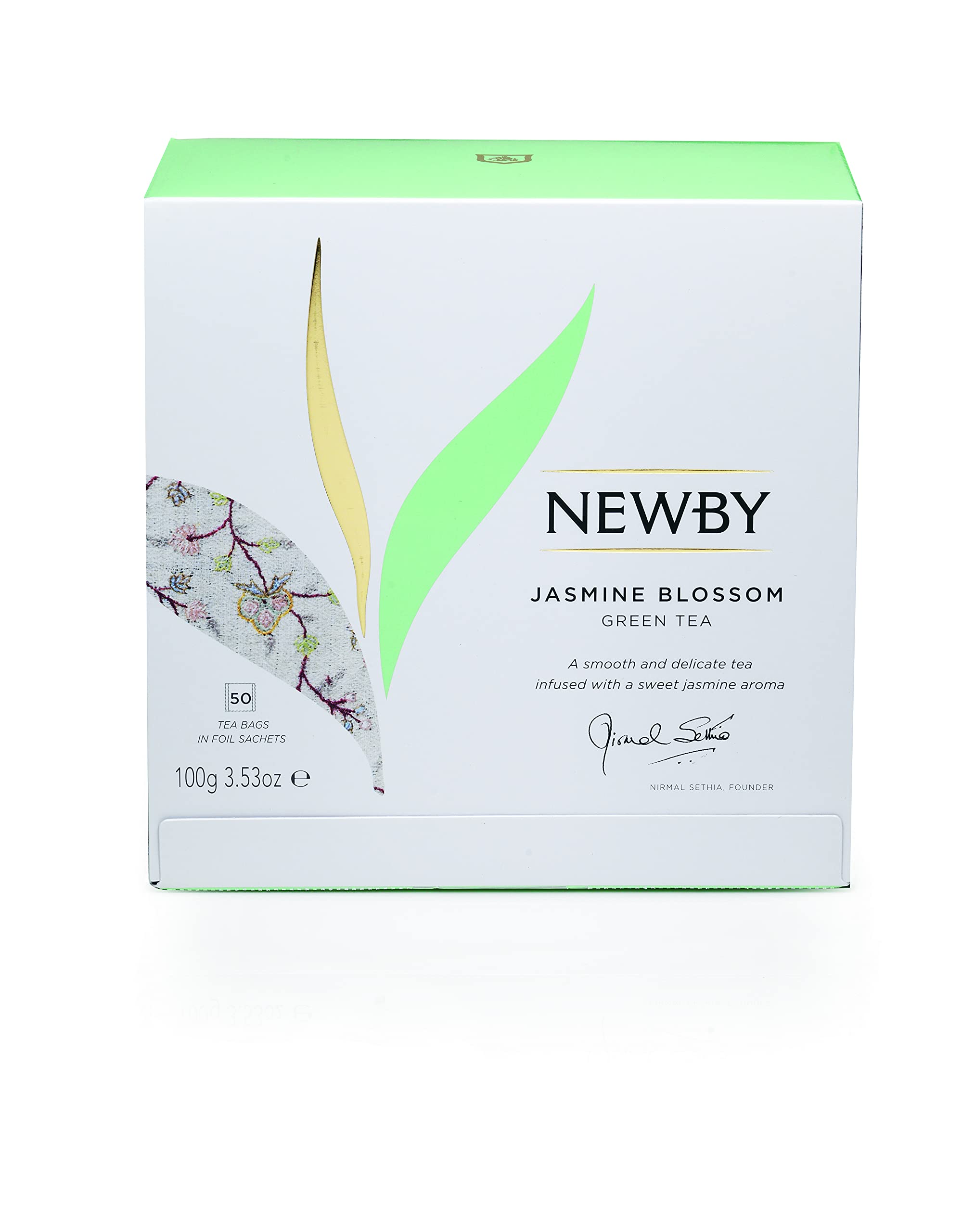 Newby Jasmine Blossom Green Tea, 50 Biodegradable Herbal Tea Bags A Smooth and Delicate Tea with Sweet Jasmine Aroma