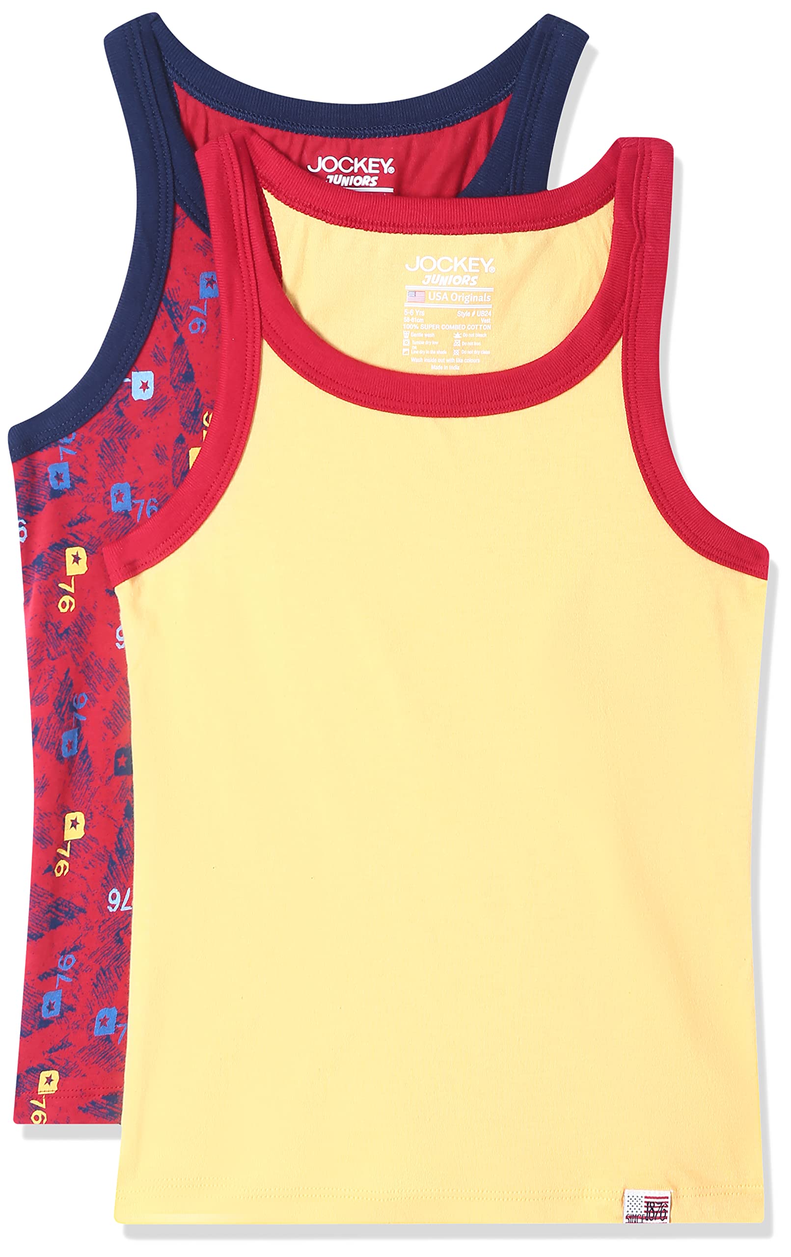 JockeyUB24 Boy's Super Combed Cotton Printed Round Neck Sleeveless Regular Fit Vest (Pack of 2_Colors & Prints May vary)