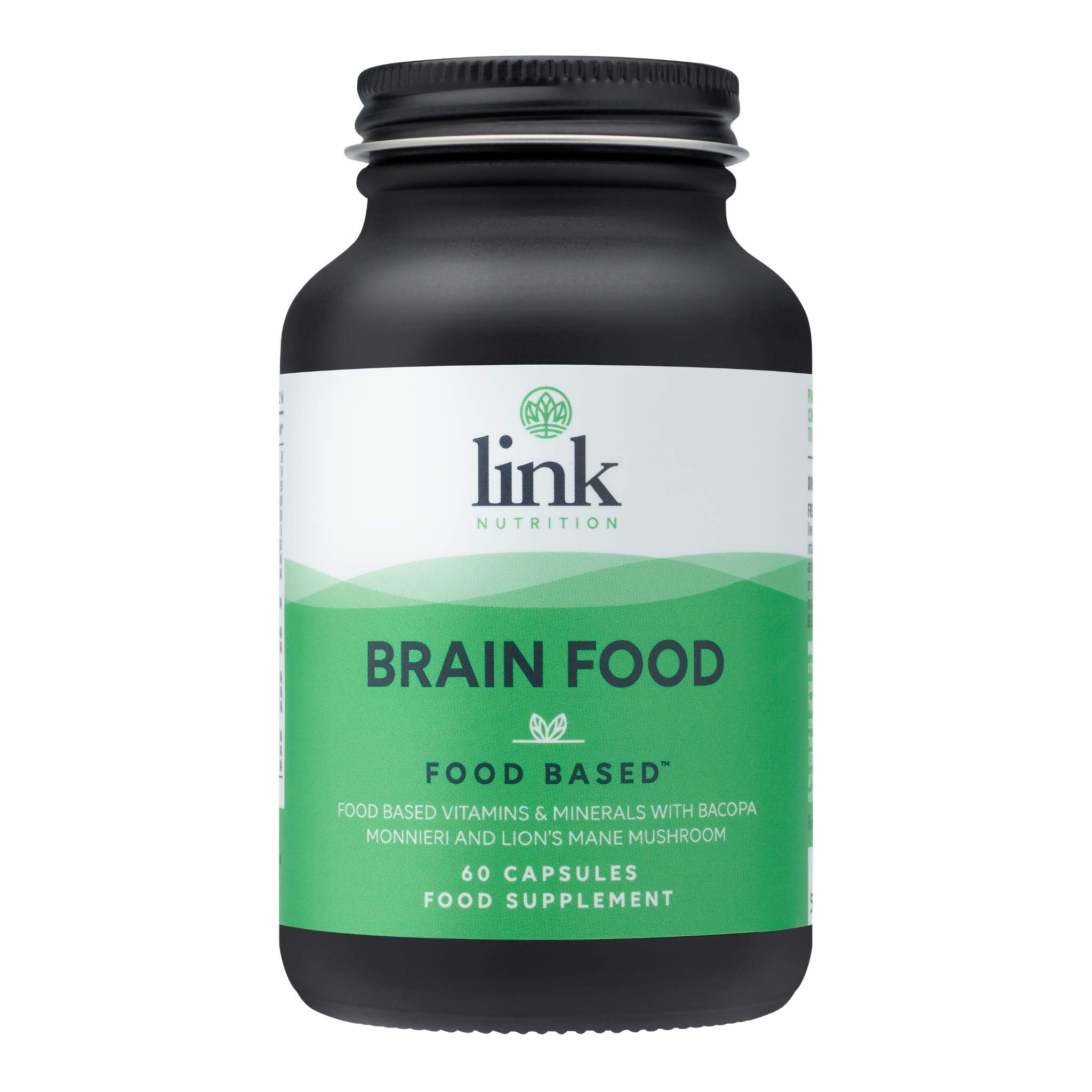 [Brain Food] Food Based Supplement | Contains Bacopa Monnieri, Lions Mane Mushroom & Turmeric | Safe - Effective - Absorbable | Vegetarian | Made in The UK by Link Nutrition | 60 Vegecaps