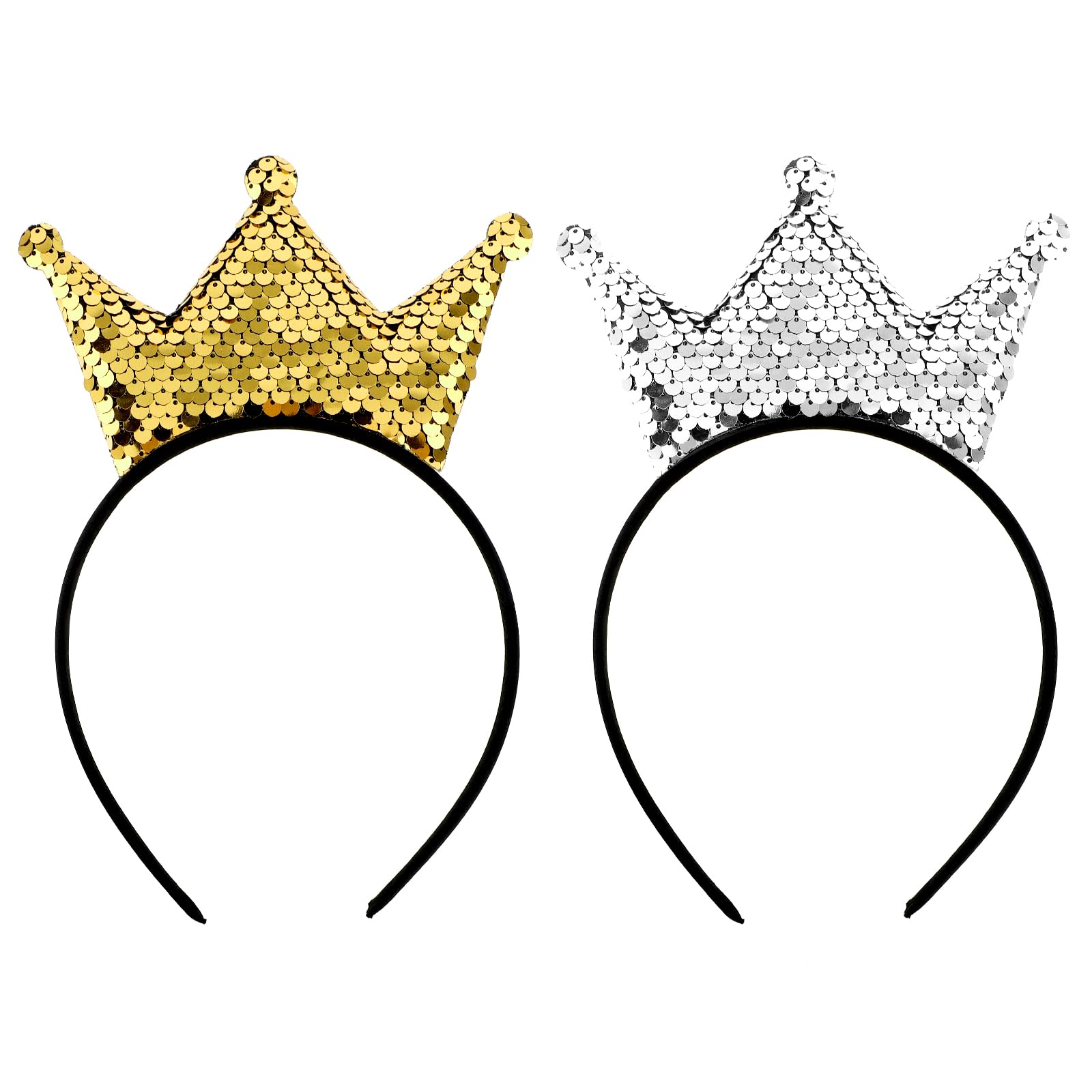 Sibba Sequins Crown Glitter Headband 2Pcs Tiara Crown Gold Hair Hoop Princess Hairbands Cute Hair Accessories Hair Band Clip Fit Women, Girls, Party, Take Photos, Decorations, Birthday