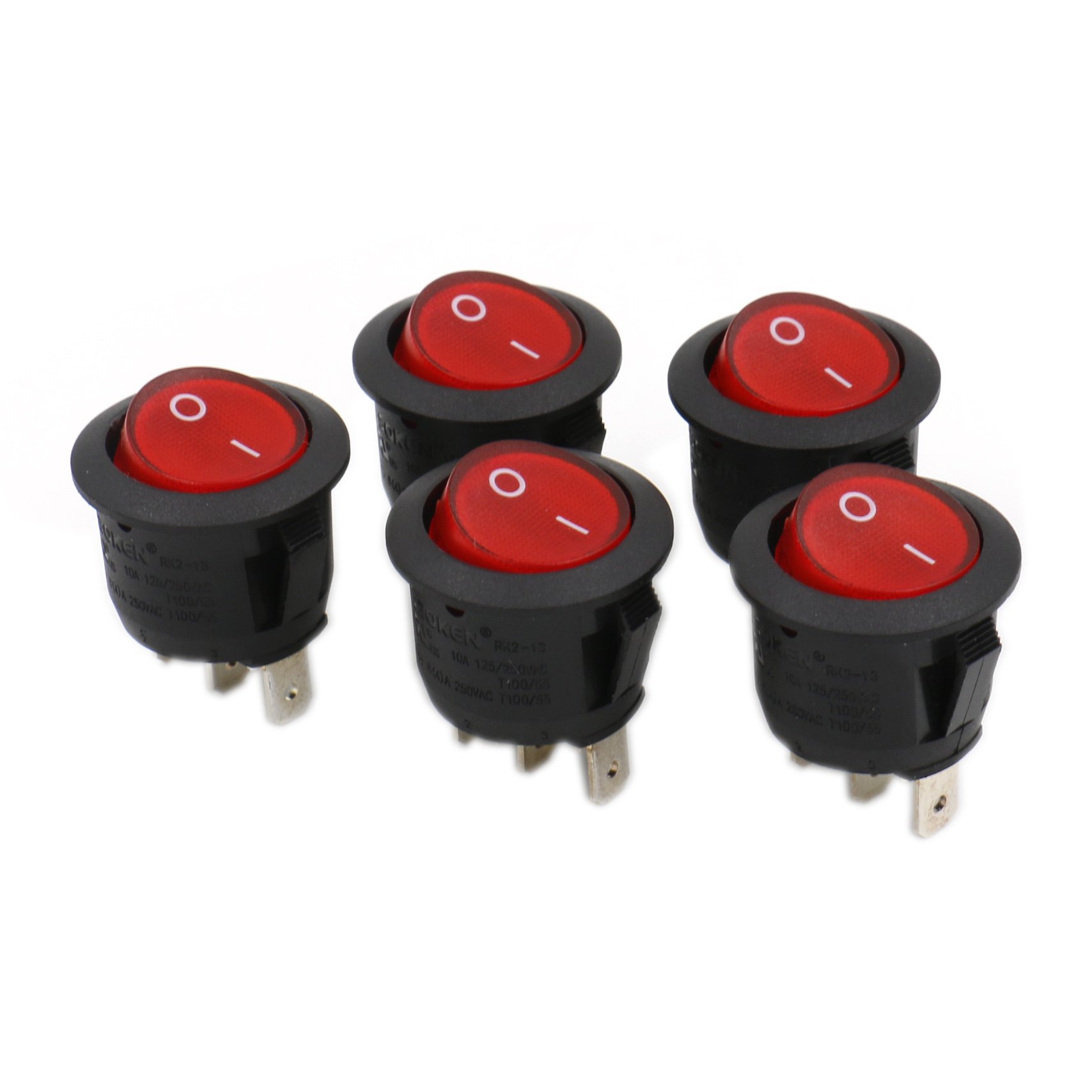 Round Rocker Switch ON-OFF SPST 3 Terminals Red light 10A 250VAC 5Pack