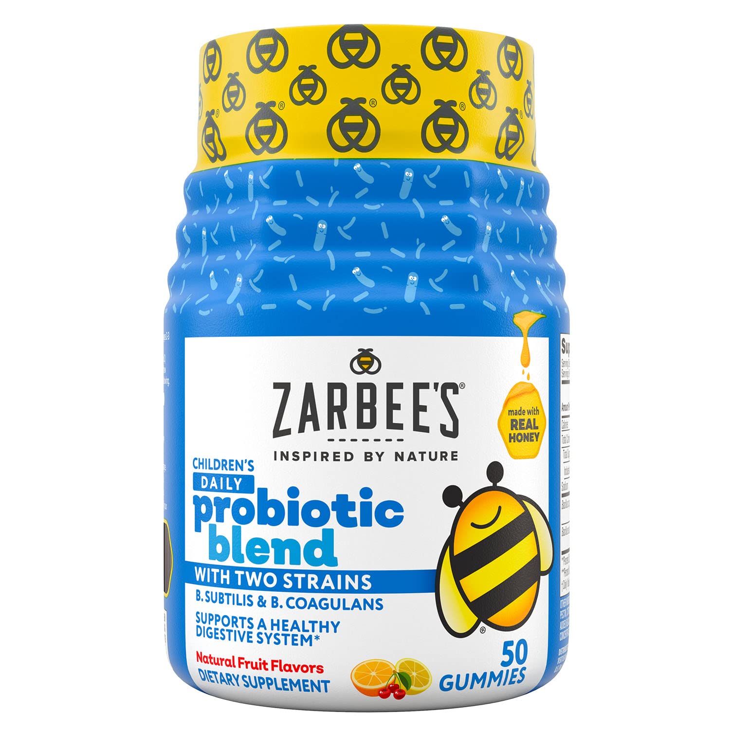 Zarbee'sKid's Daily Probiotic Blend Gummies with 2 Strains for Digestive Support; Easy To Chew; Gluten-Free & Drug-Free; Ages 2+; Natural Fruit Flavors; 50 Count