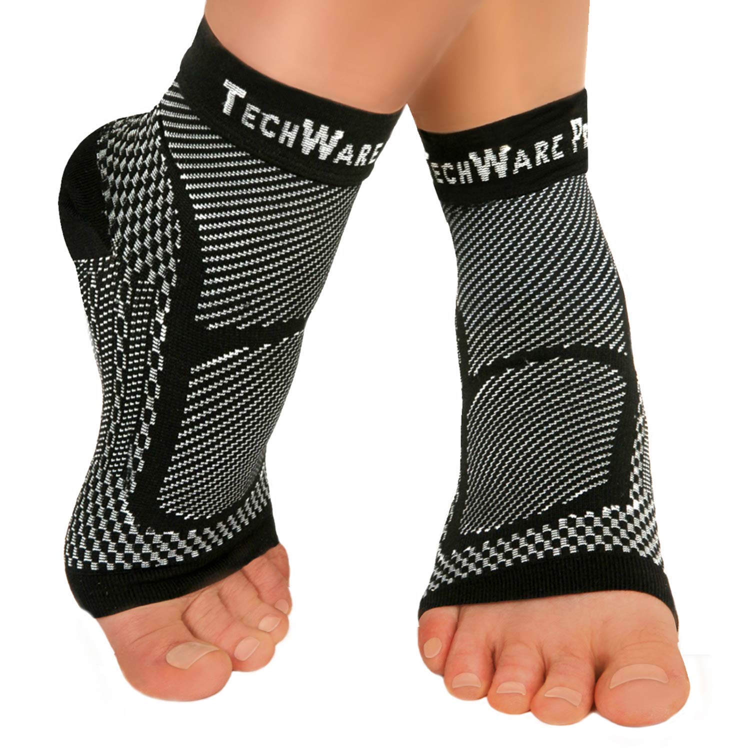 TechWare ProAnkle Brace Compression Sleeve - Relieves Achilles Tendonitis, Joint Pain. Plantar Fasciitis Sock with Foot Arch Support Reduces Swelling & Heel Spur Pain. Injury Recovery for Sports