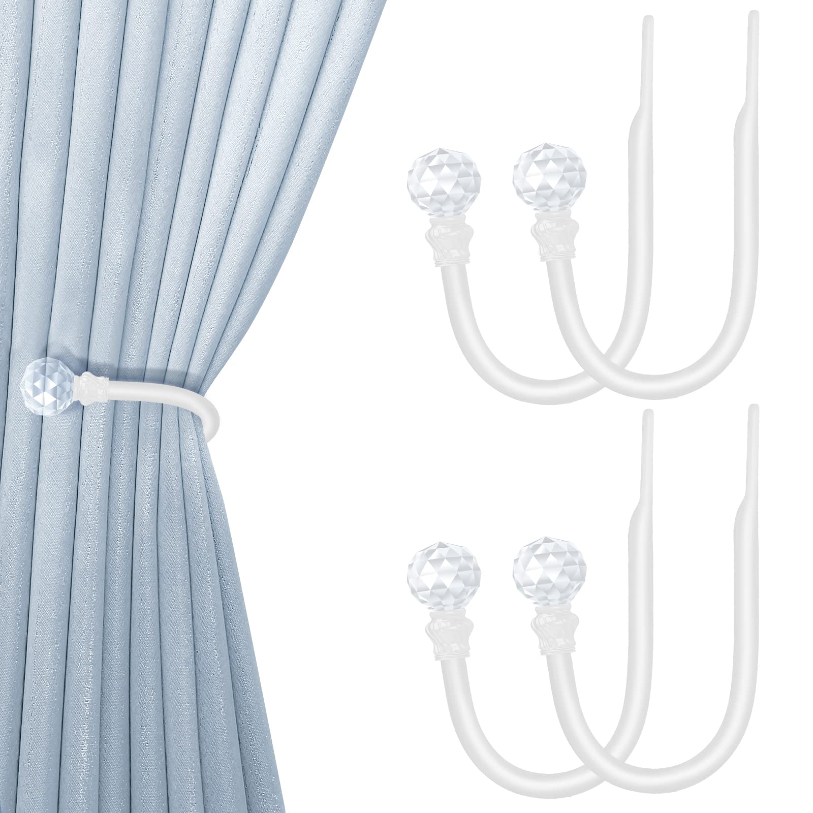 HionHion Curtain Holdbacks White 4pcs, Curtain Tiebacks Wall Mounted Curtain Hooks Holders for Drapes