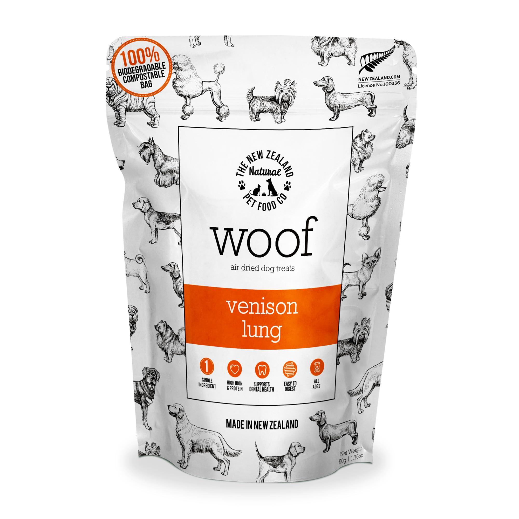 WOOF Air Dried Dog Treats - Venison Lung, Dog Treats for Large Dog, Natural, Topper or Dog Treat - 1.76 oz