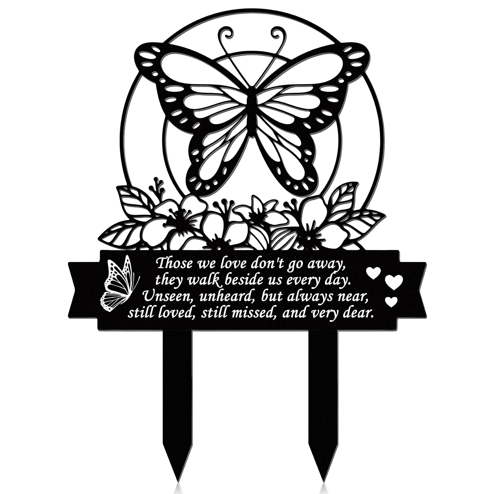 Geelin Memorial Butterfly Stake Memorial Plaques Cemetery Decorations for Grave Flowers Butterfly Metal Grave Markers Black Sympathy Garden Stake for Outdoor Garden Yard, 13.78 x 10.43 x 0.04 Inch