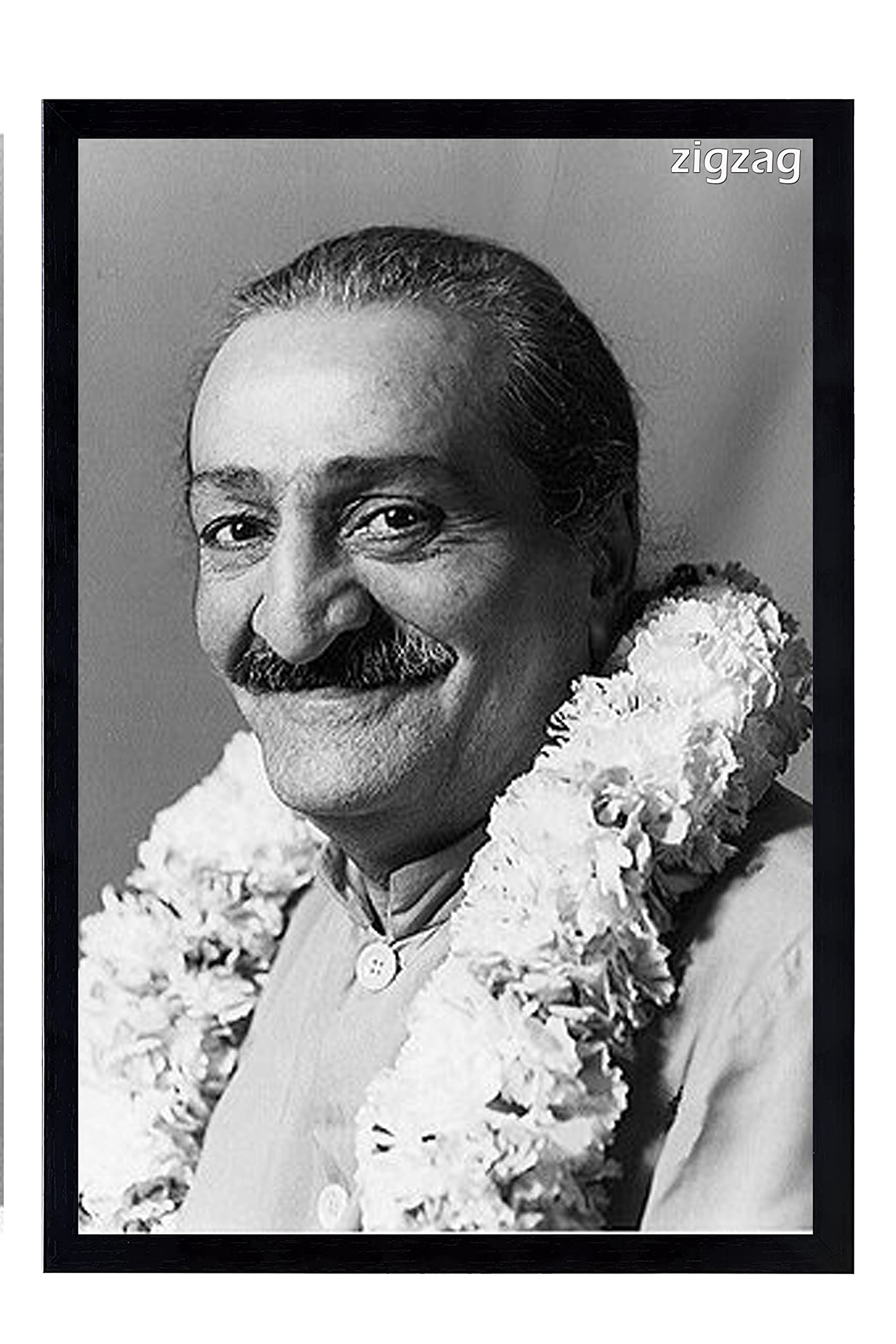 zig zag Meher Baba Photo Frame For Wall / Table Size Medium ( 9.5x13.5inches, Acrylic Glass) B&W