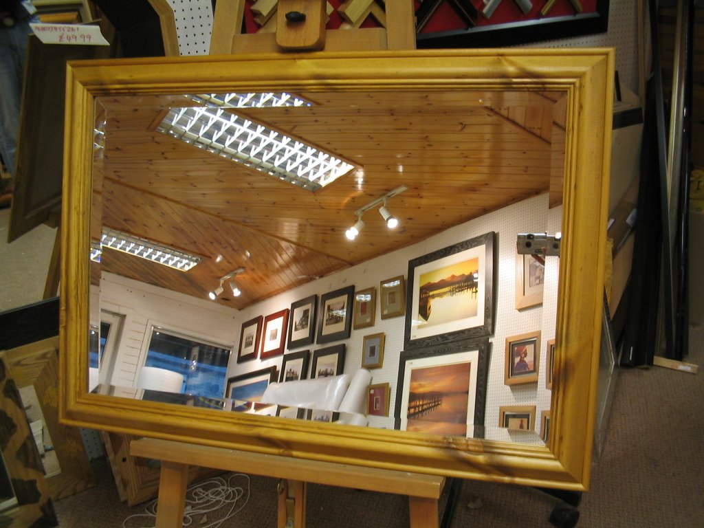 NEW LARGE LIGHT OAK STAINED SOLID PINE WALL OVERMANTLE MIRRORS - VARIOUS 21" x 17" (53cm x 43cm), Bevel Mirror Glass