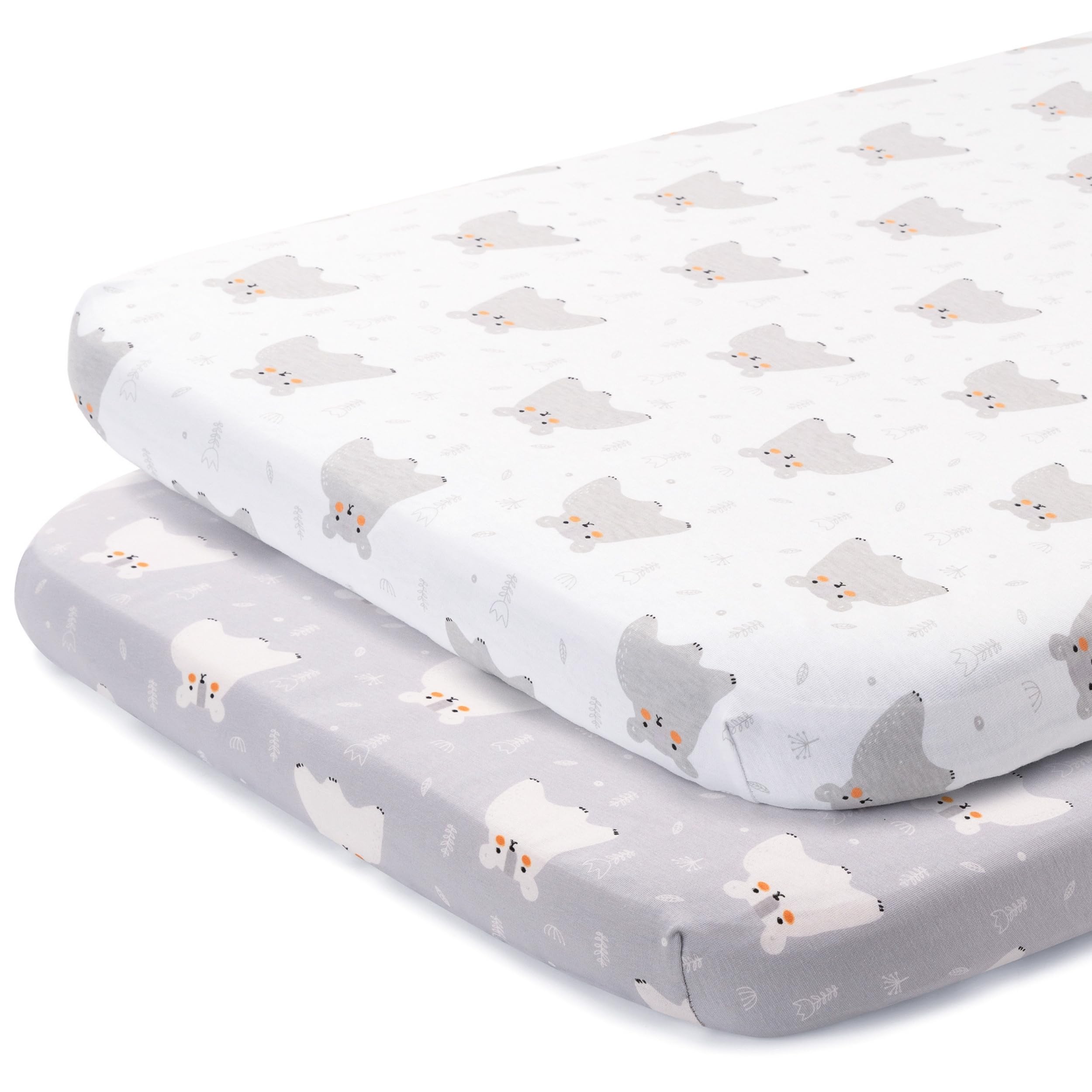 DreamoptimaBassinet Sheets Compatible with Mika Micky, Ronbei, Amke, and Other Rectangle Bassinets 2 Pack, 100% Cotton, Breathable, Snug Fit, Light - Animal Print - Grey and White