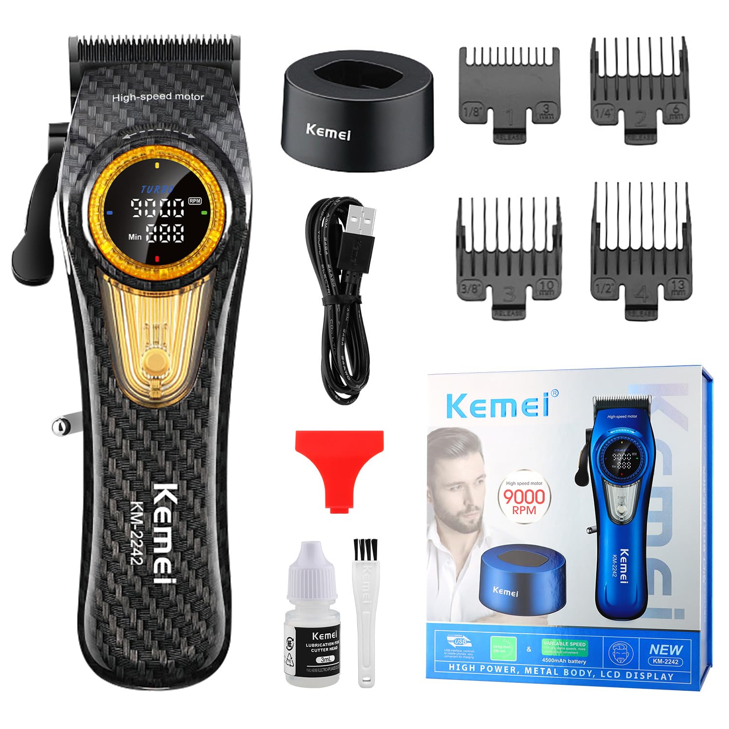 KEMEI Professional Hair Clippers for Men, Clippers for Hair Cutting, Barber Clippers, Cordless Rechargeable Hair Clipper, Haircut Clippers, Hair Cutting Tools, LED Display, Gifts for Men