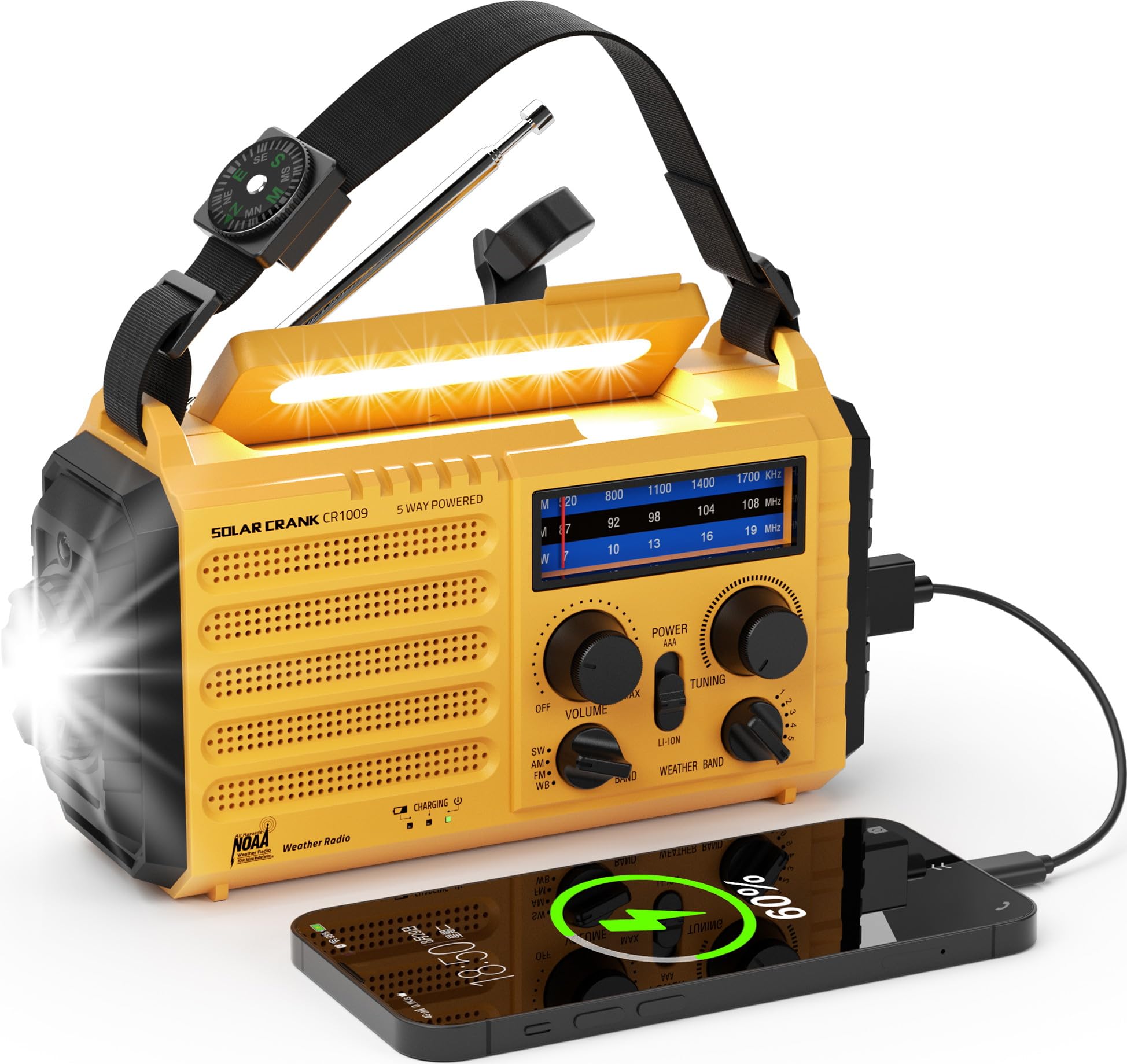 Emergency Radio 5000 Weather Radio Solar Hand Crank Radio, 5-Way Power AM/FM/SW/NOAA Weather Alert Portable Radio, Crank Radio Flashlight Cell Phone Charger, Reading Lamp, SOS Alarm Survival Equipment