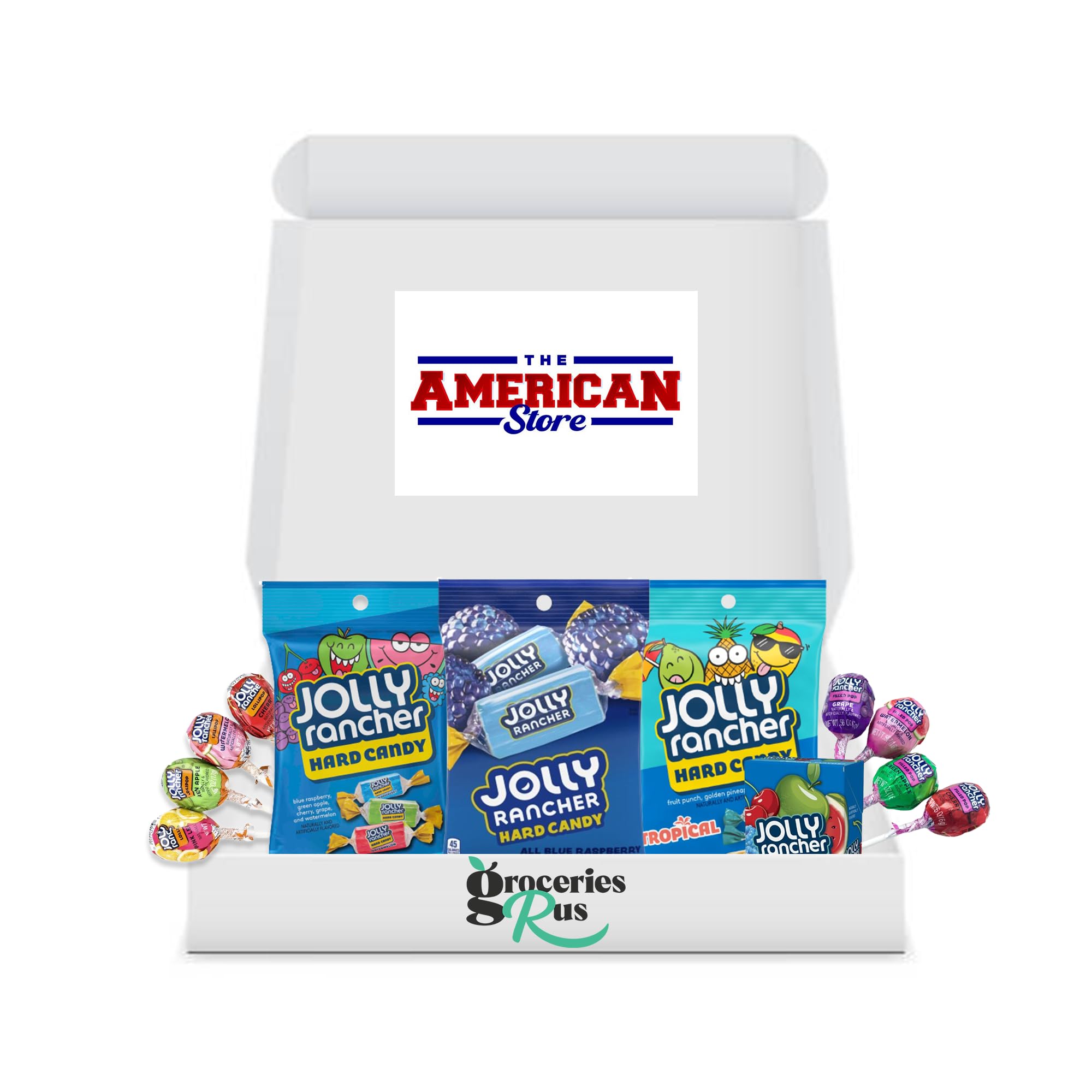 American Candy Box Hamper American Retro Sweets Selection Gift Box Jolly Rancher Candy, Chews, Lolipops Value Pack by Groceries R US