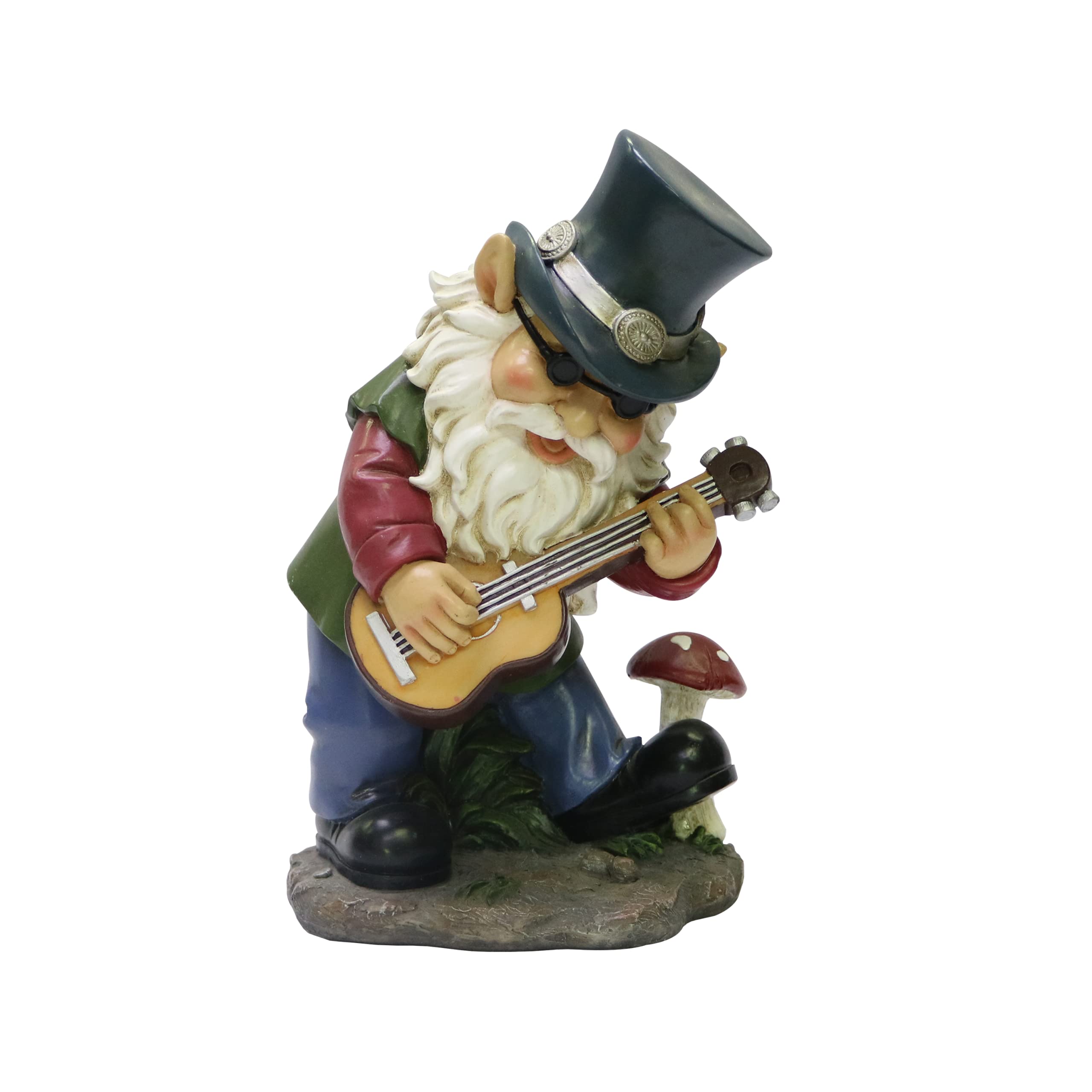 Nature's Mark Rock n Roll Gnome in a Band Playing Guitar Resin Statue Figurine Home Garden Decorative Accent Décor (9" H)